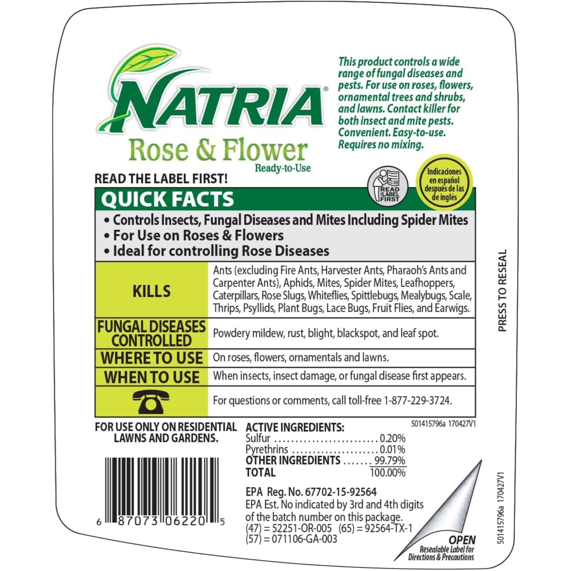 Natria Rose & Flower Insect, Disease, & Mite Control, Ready-to-Use Spray, 24oz