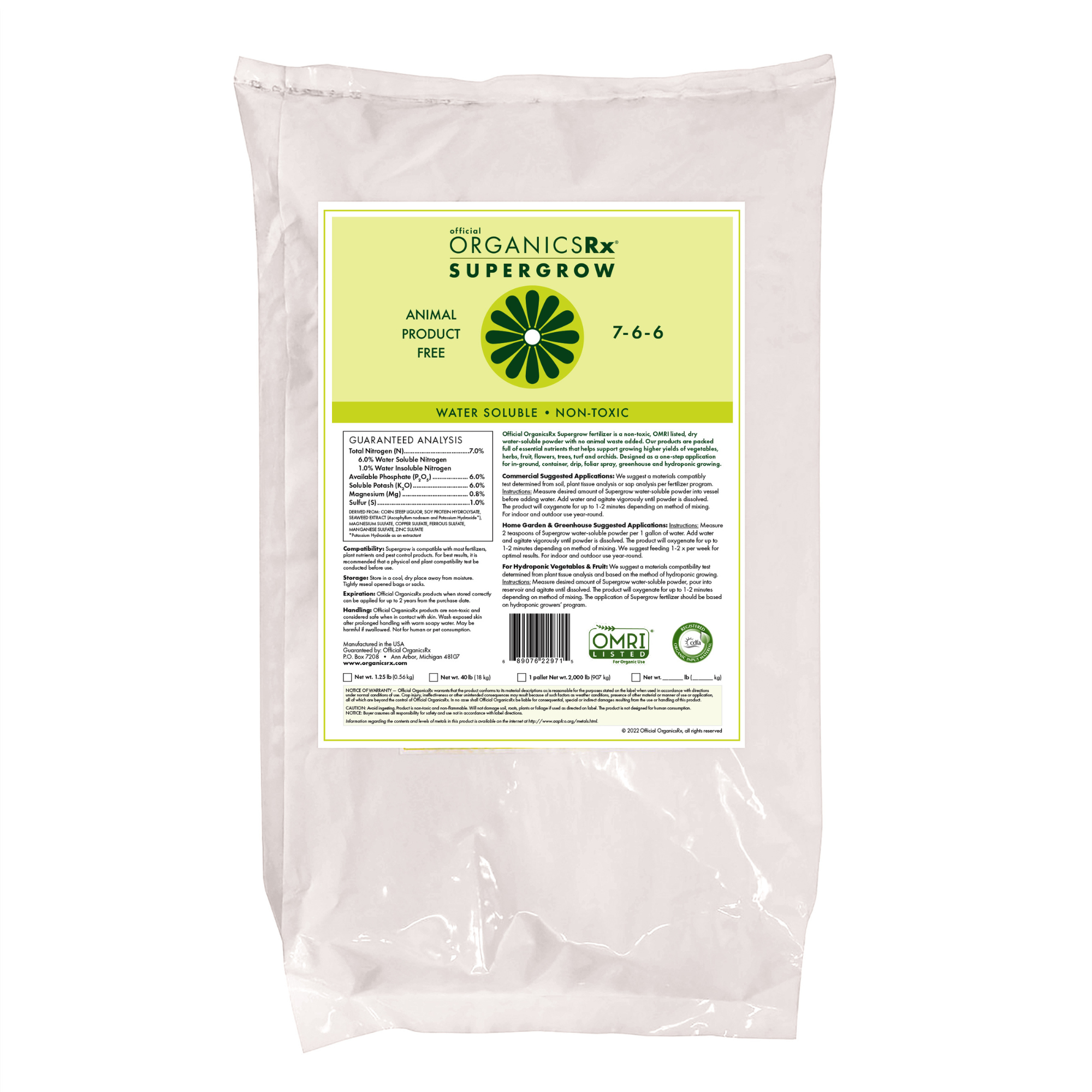 Official OrganicsRx Supergrow 7-6-6 Fertilizer Powder for Garden Plants