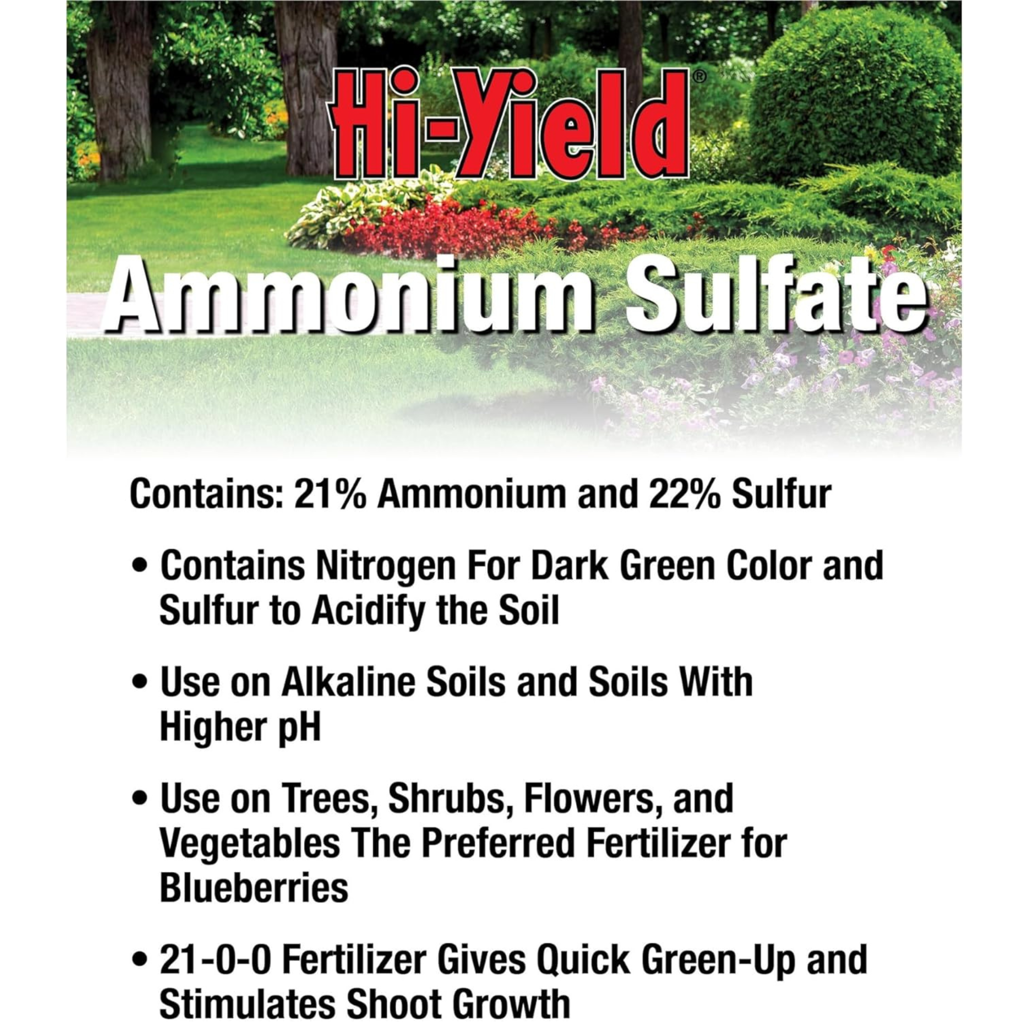 Hi-Yield Ammonium Sulfate 21-0-0 Lawn and Garden Fertilizer, 16lbs, 3,200sq ft