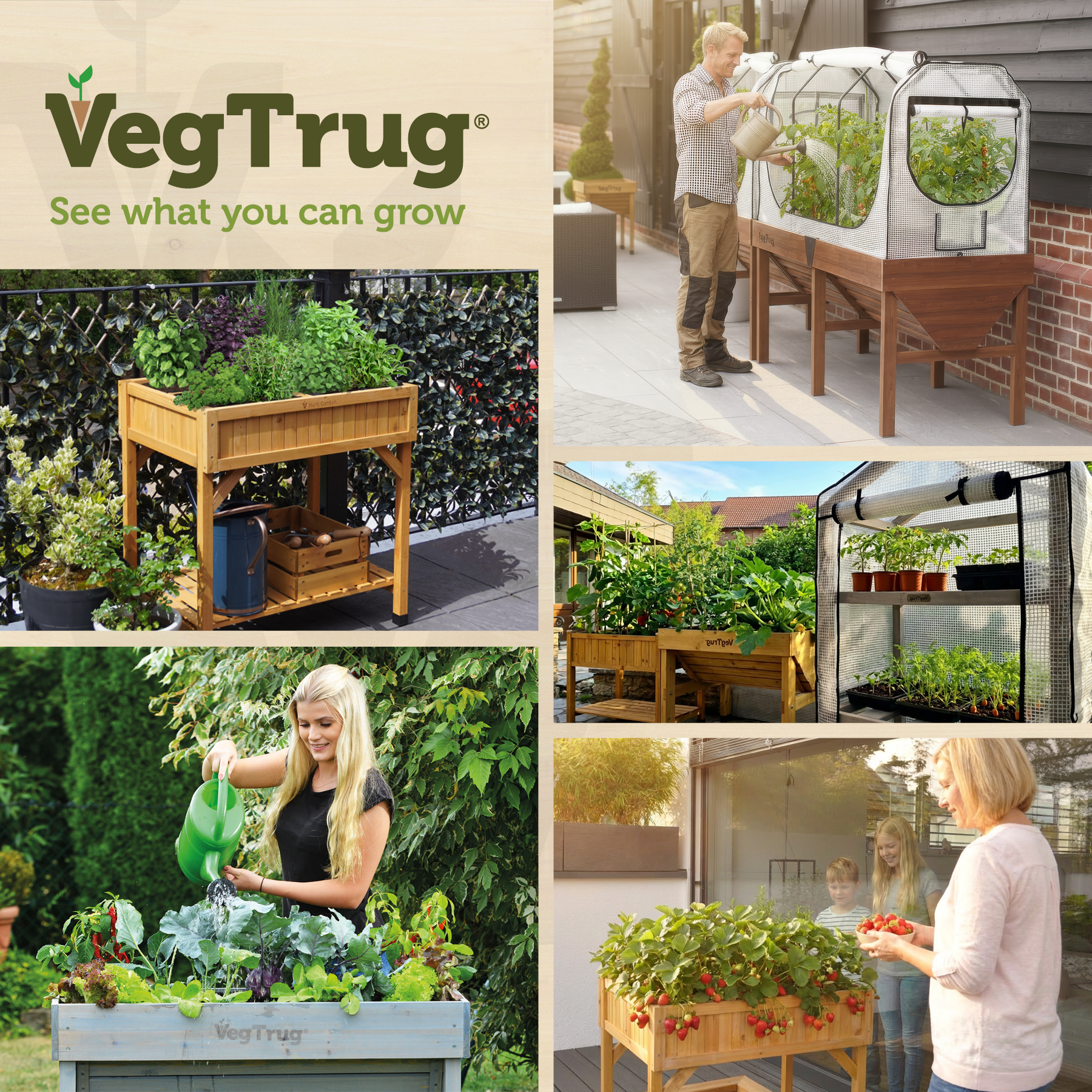 VegTrug Custom Herb Garden Cedar Wood Planter Box, Natural