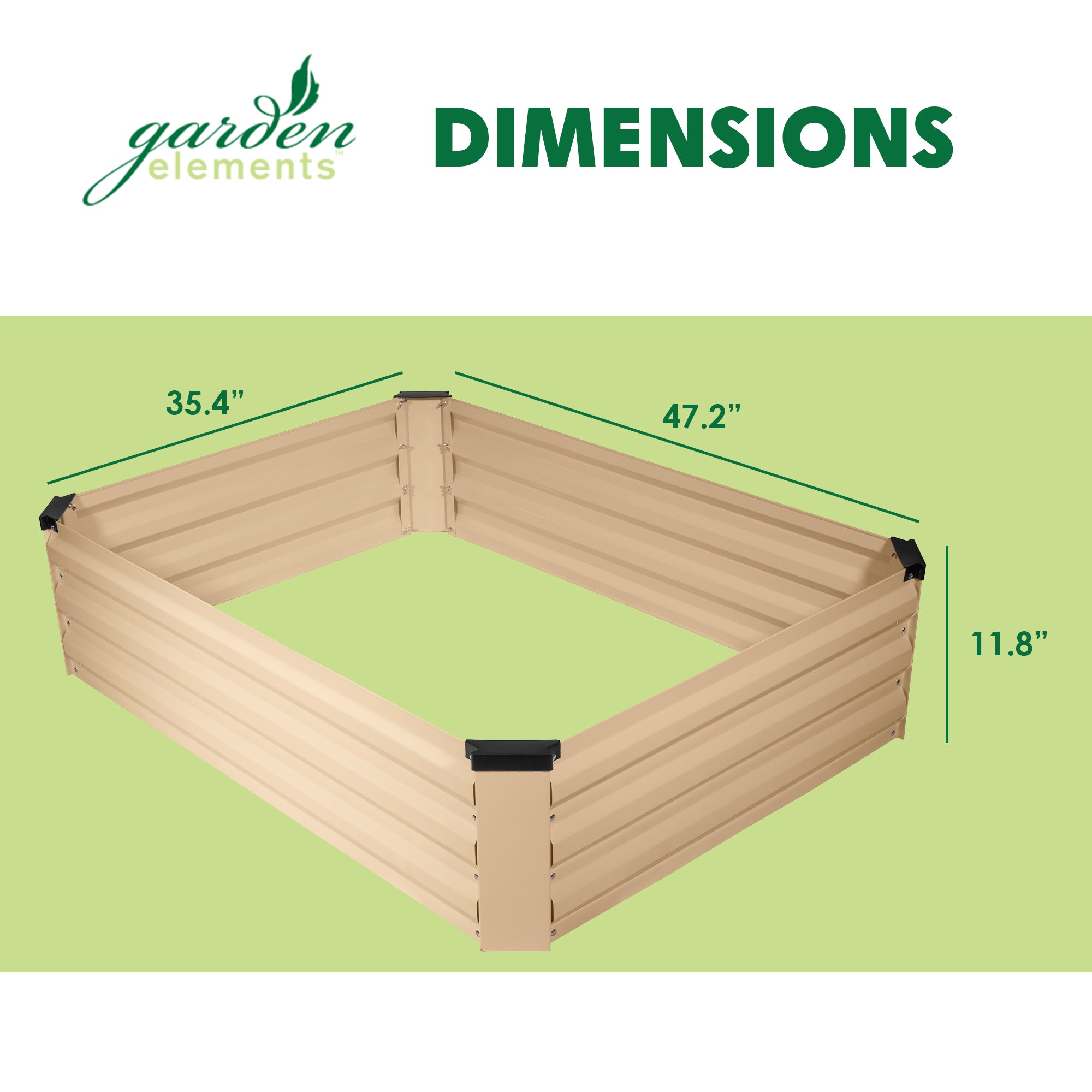 Garden Elements Metal Raised Garden Bed, Rectangle, Beige