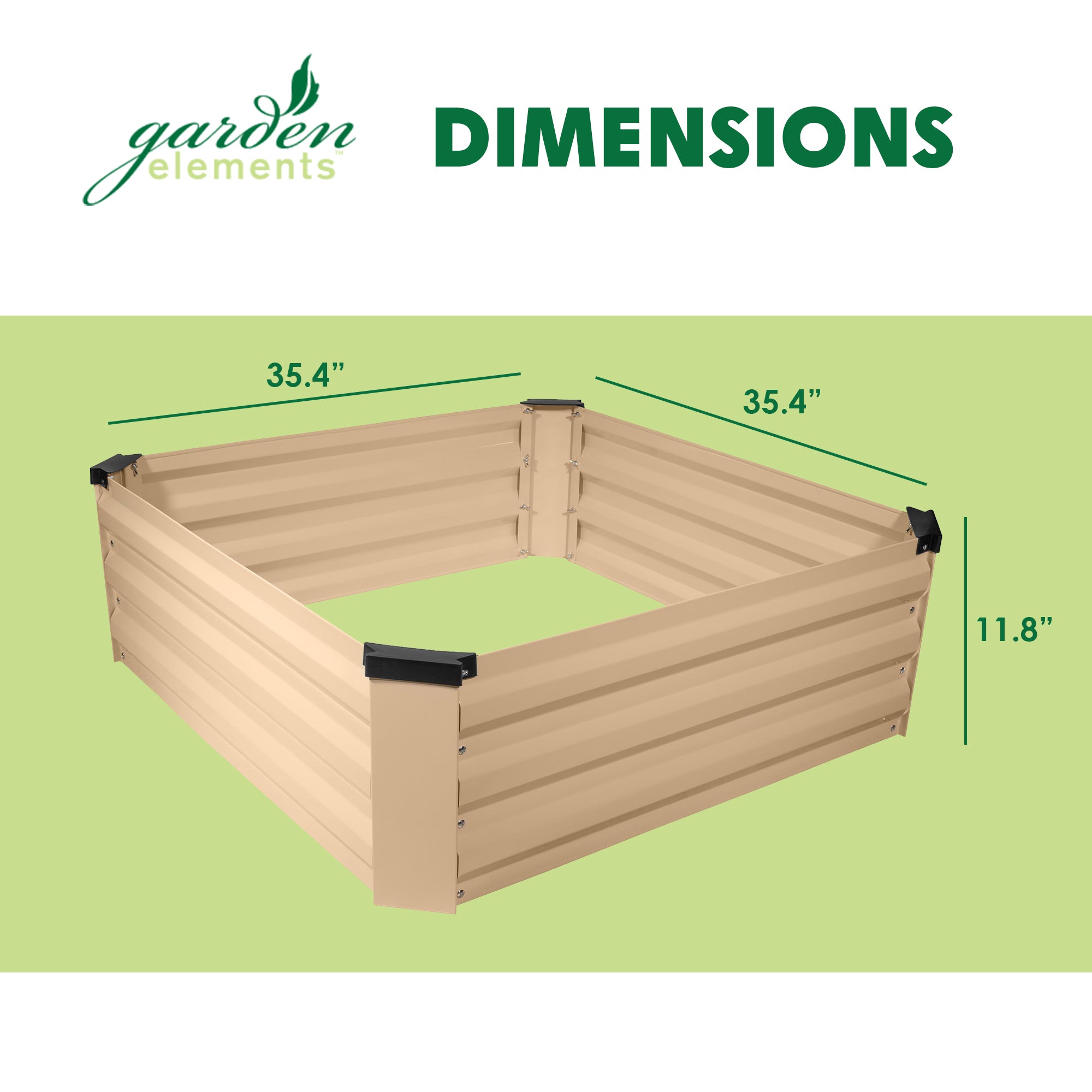 Garden Elements Metal Raised Garden Bed, Square, Beige