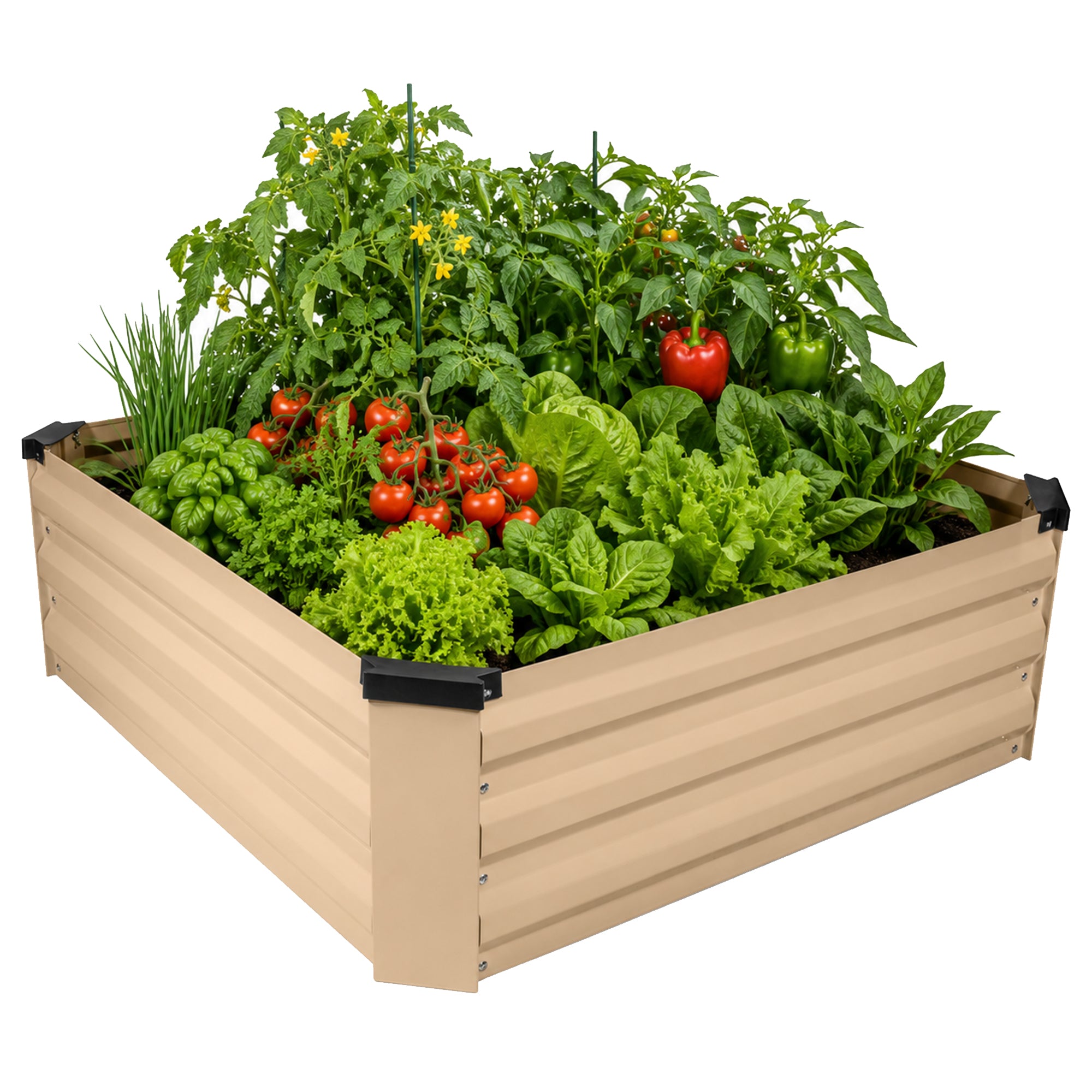 Garden Elements Metal Raised Garden Bed, Square, Beige