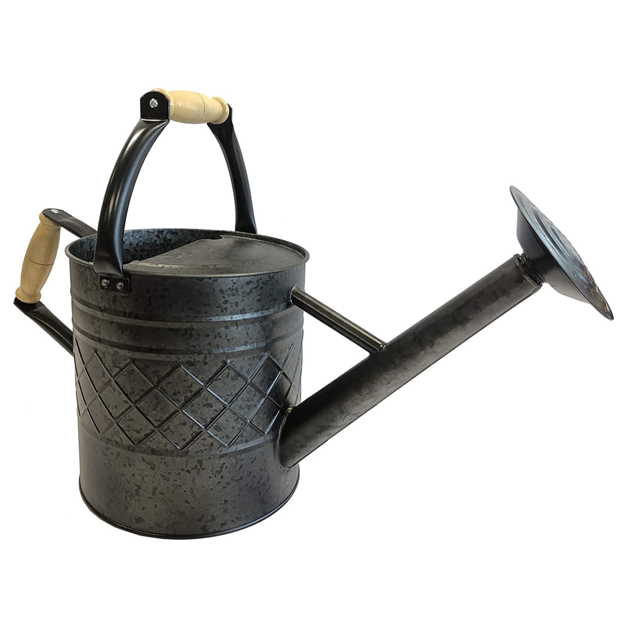 Gardener Select Galvanized Steel Diamond-Pattern Watering Can, Black