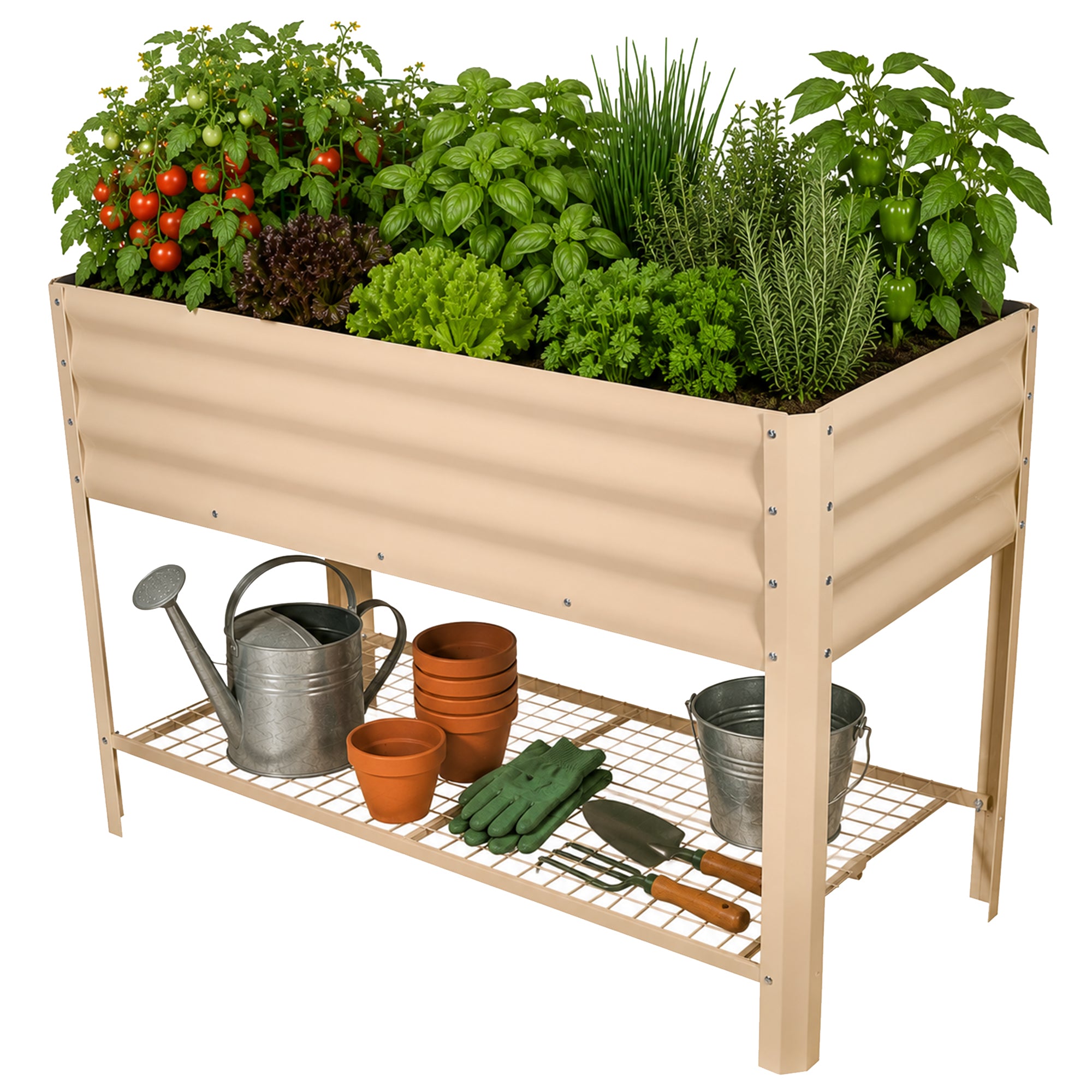 Garden Elements Elevated Metal Raised Garden Bed, Beige
