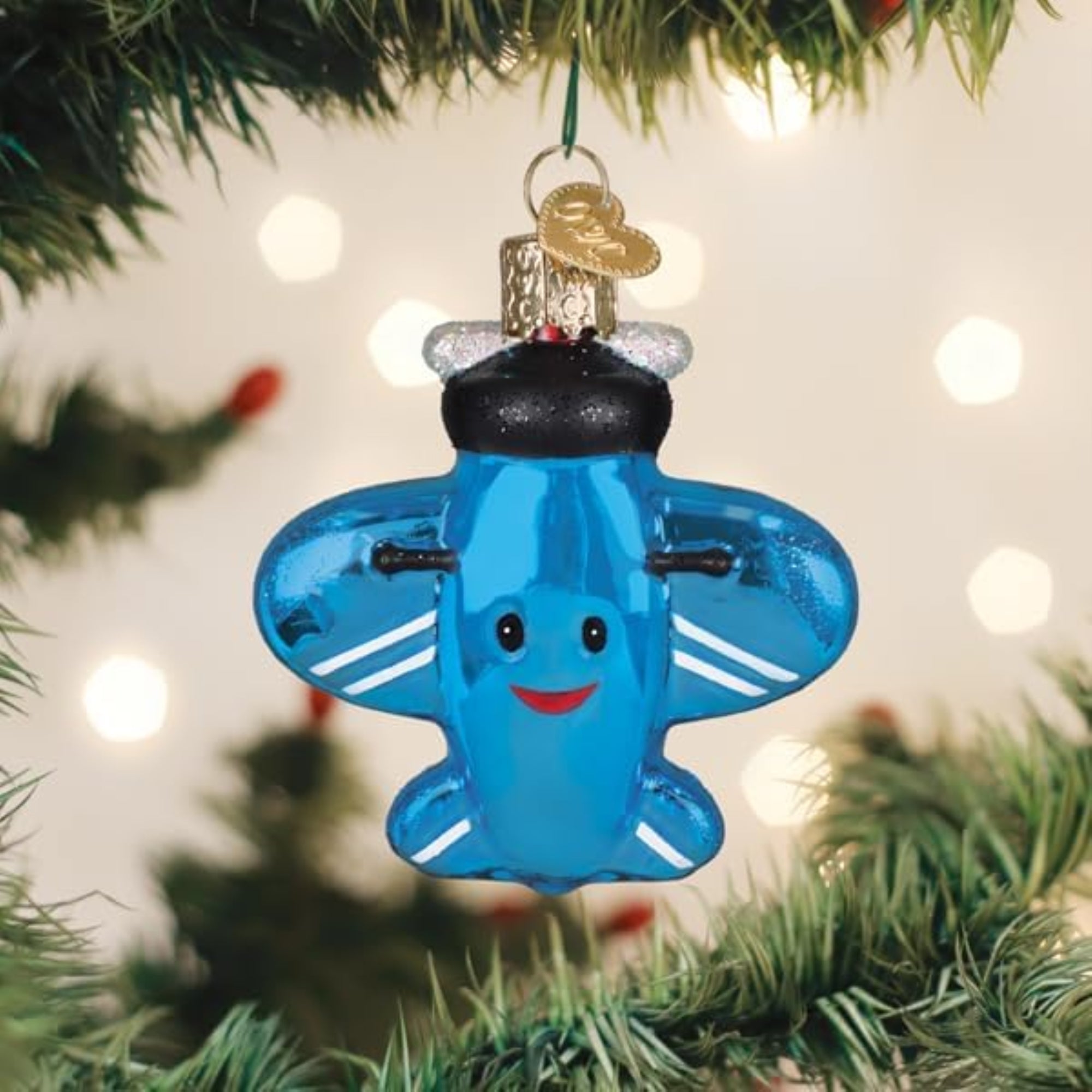 Old World Christmas Blown Glass Ornament for Christmas Tree, Misfit Plane