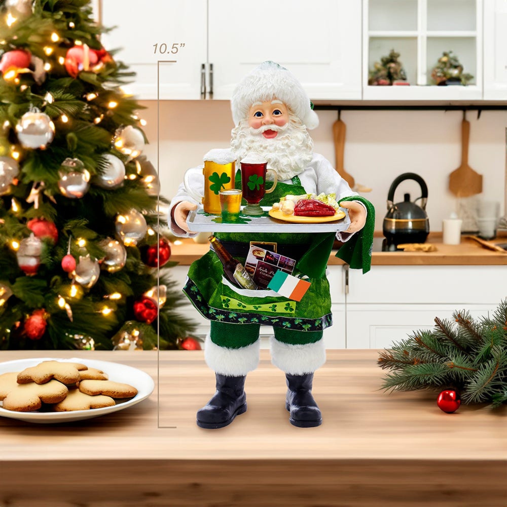 Kurt Adler Fabriche Collection, Musical Irish Chef Santa, 10.5"