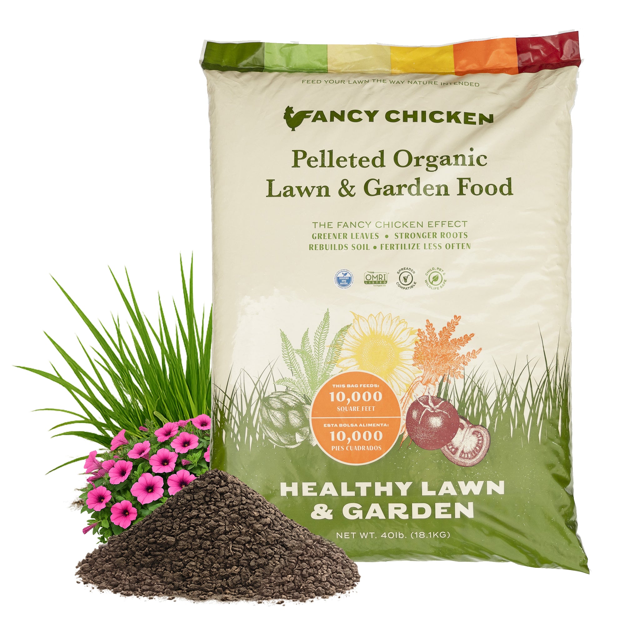 Fancy Chicken 4-2.5-2 Pelleted Organic Poultry Manure Lawn & Garden Food Fertilizer, OMRI Listed, USDA Organic, 40lb
