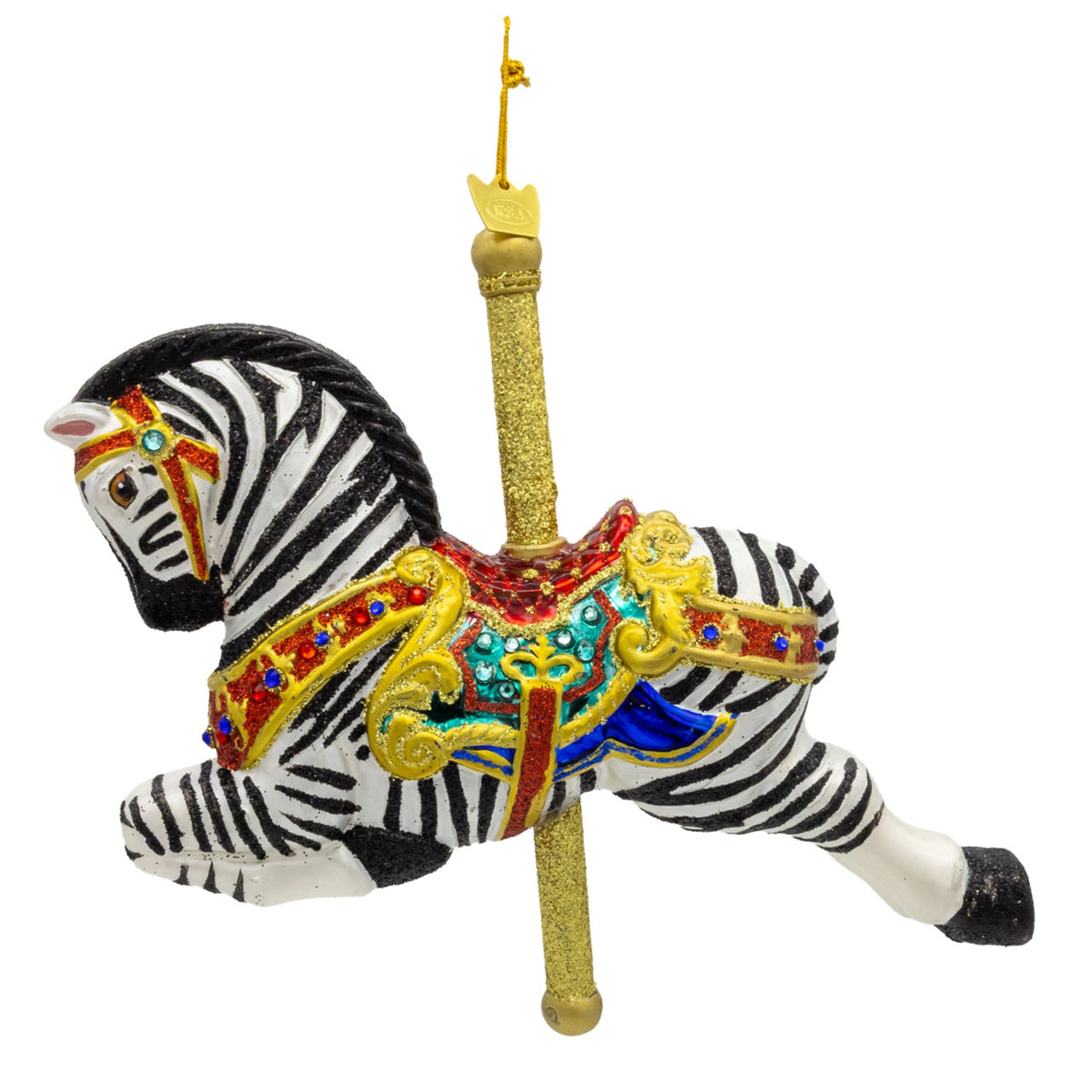 Kurt Adler Bellissimo Glass Collection Zebra Carousel Ornament, 6.5"
