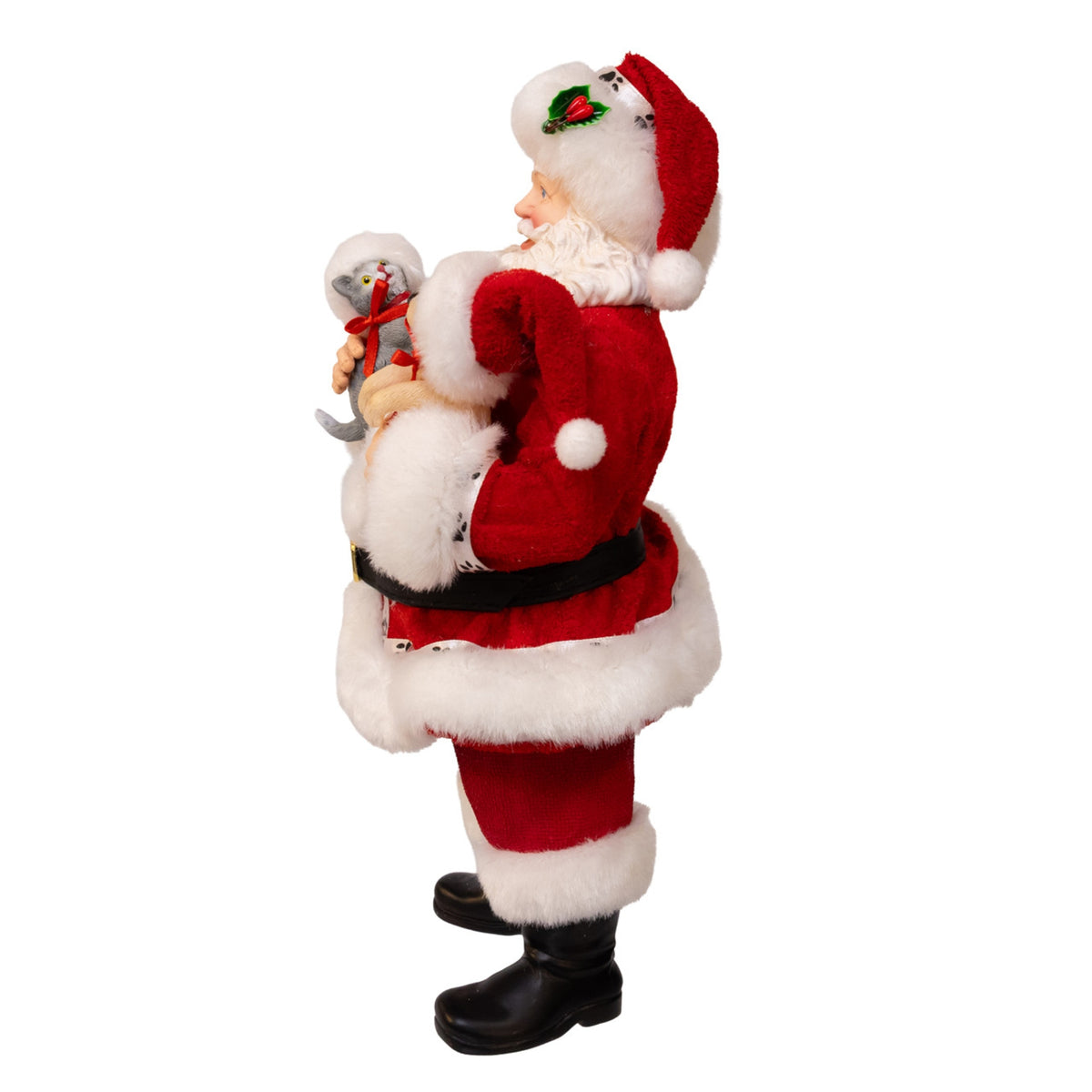 Kurt Adler Fabriche Santa Holding Puppy and Kitten Christmas Table Piece, 10.5"