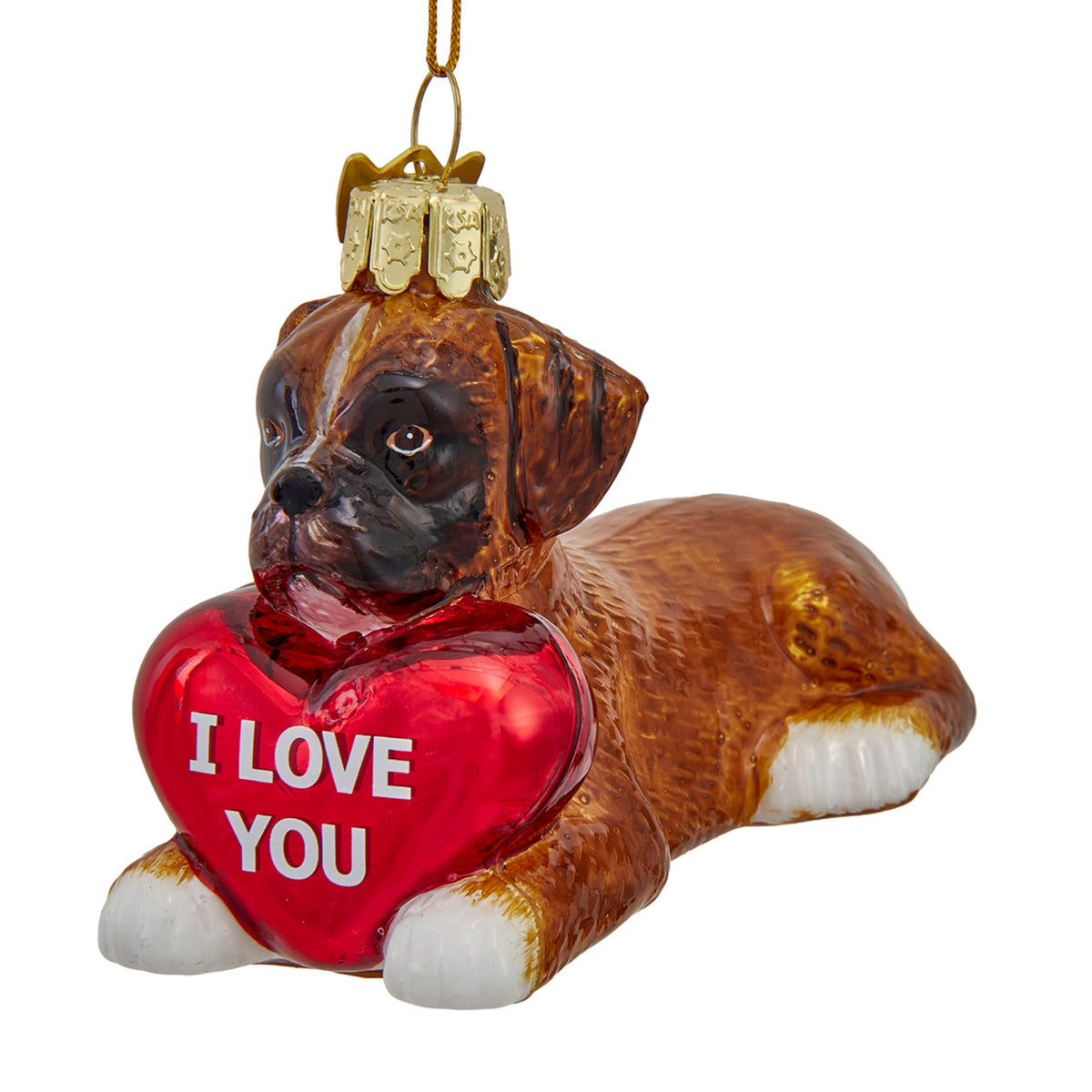 Kurt Adler Noble Gems Glass Boxer Dog with "I Love You" Heart Ornament, 3.75"