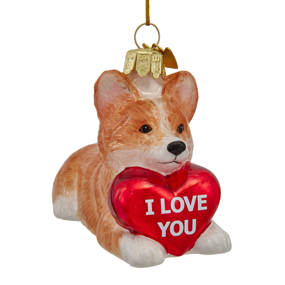 Kurt Adler Noble Gems Collection, Glass Corgi With Heart Ornament, 3.75"