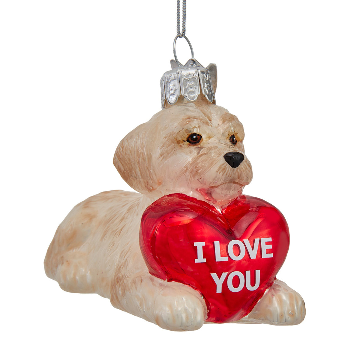 Kurt Adler Noble Gems Collection, Glass Doodle Dog With Heart Ornament, 3.75"