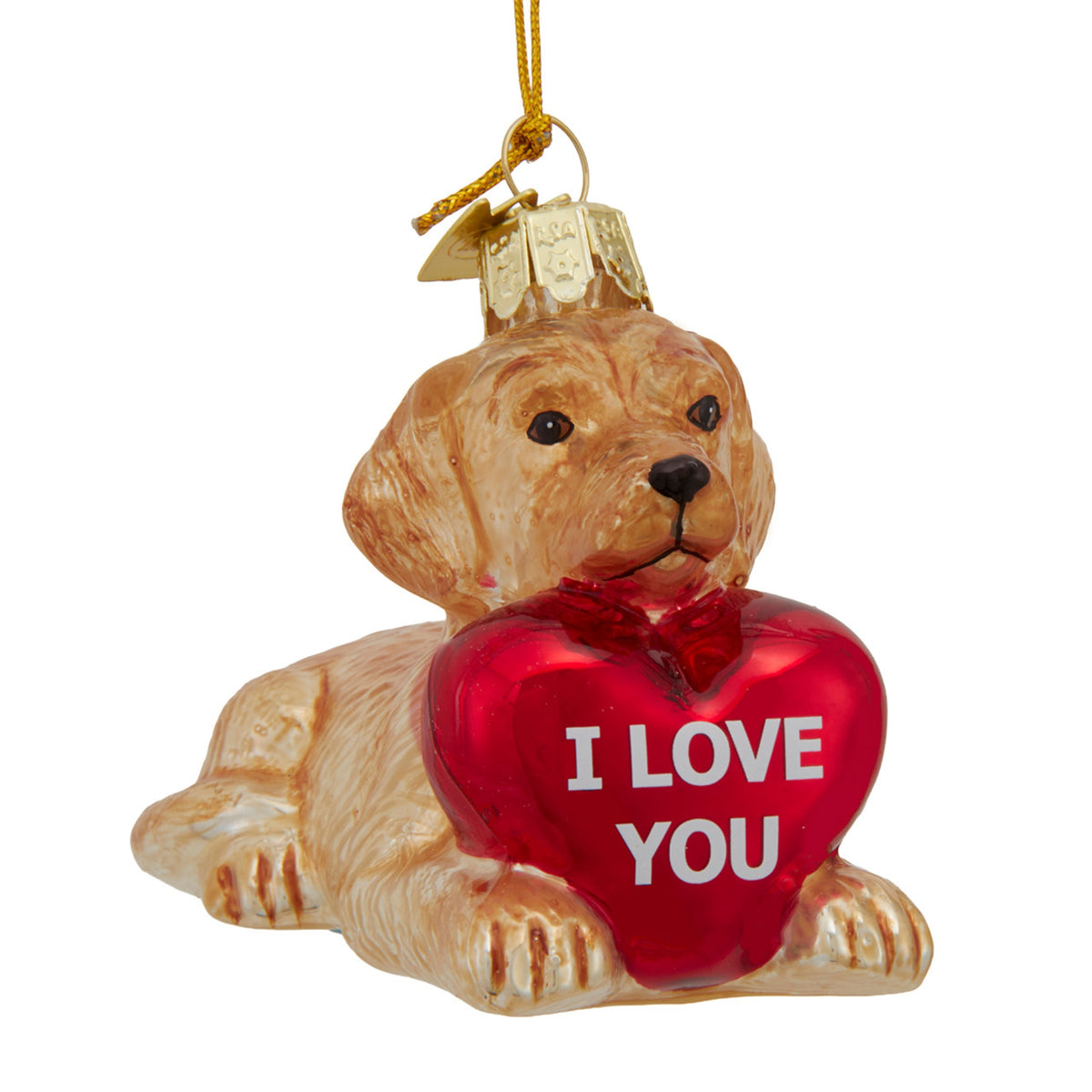 Kurt Adler Noble Gems Glass Golden Retriever with Heart Ornament, 3.75"
