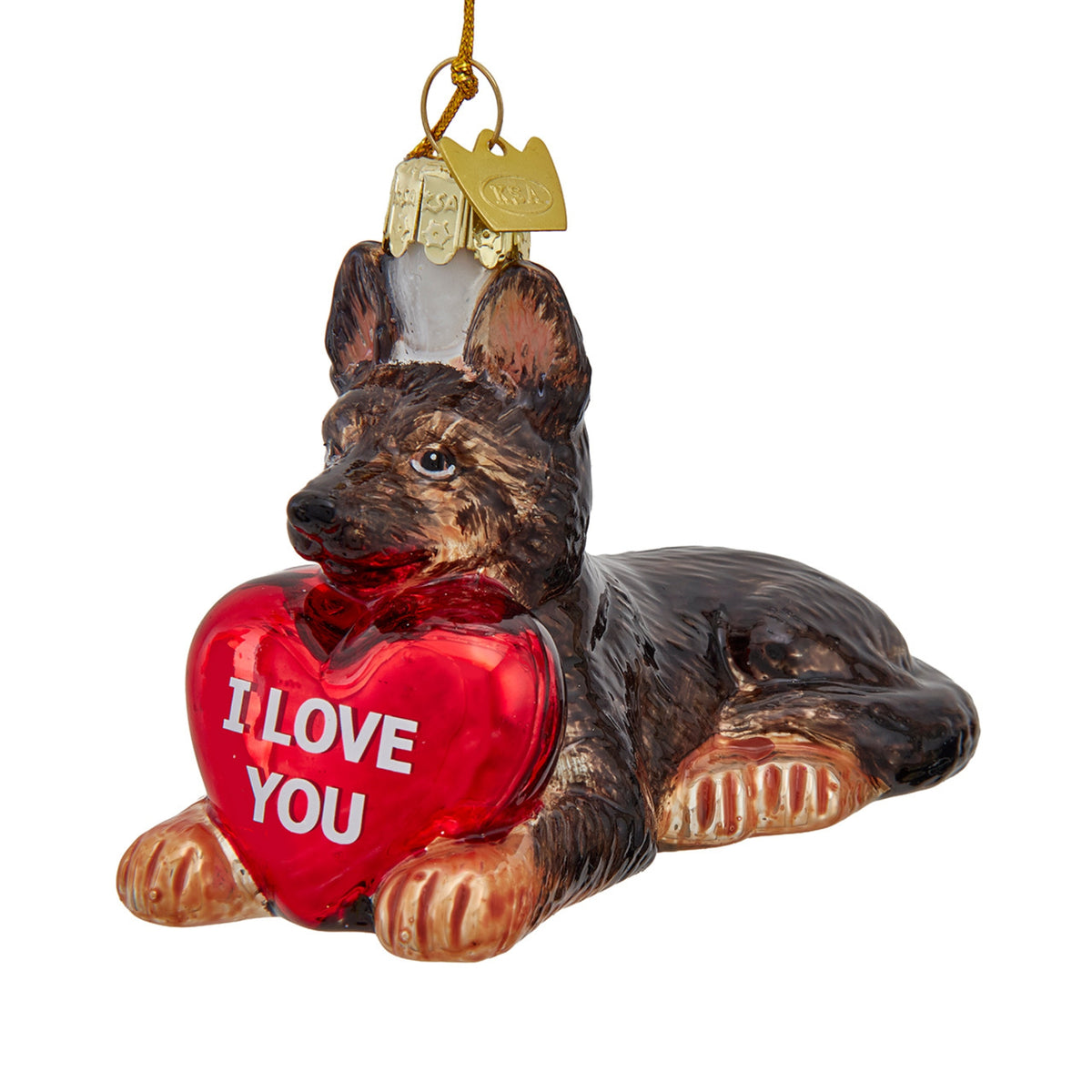 Kurt Adler Noble Gems Glass German Shepherd with Heart Ornament, 3.75"