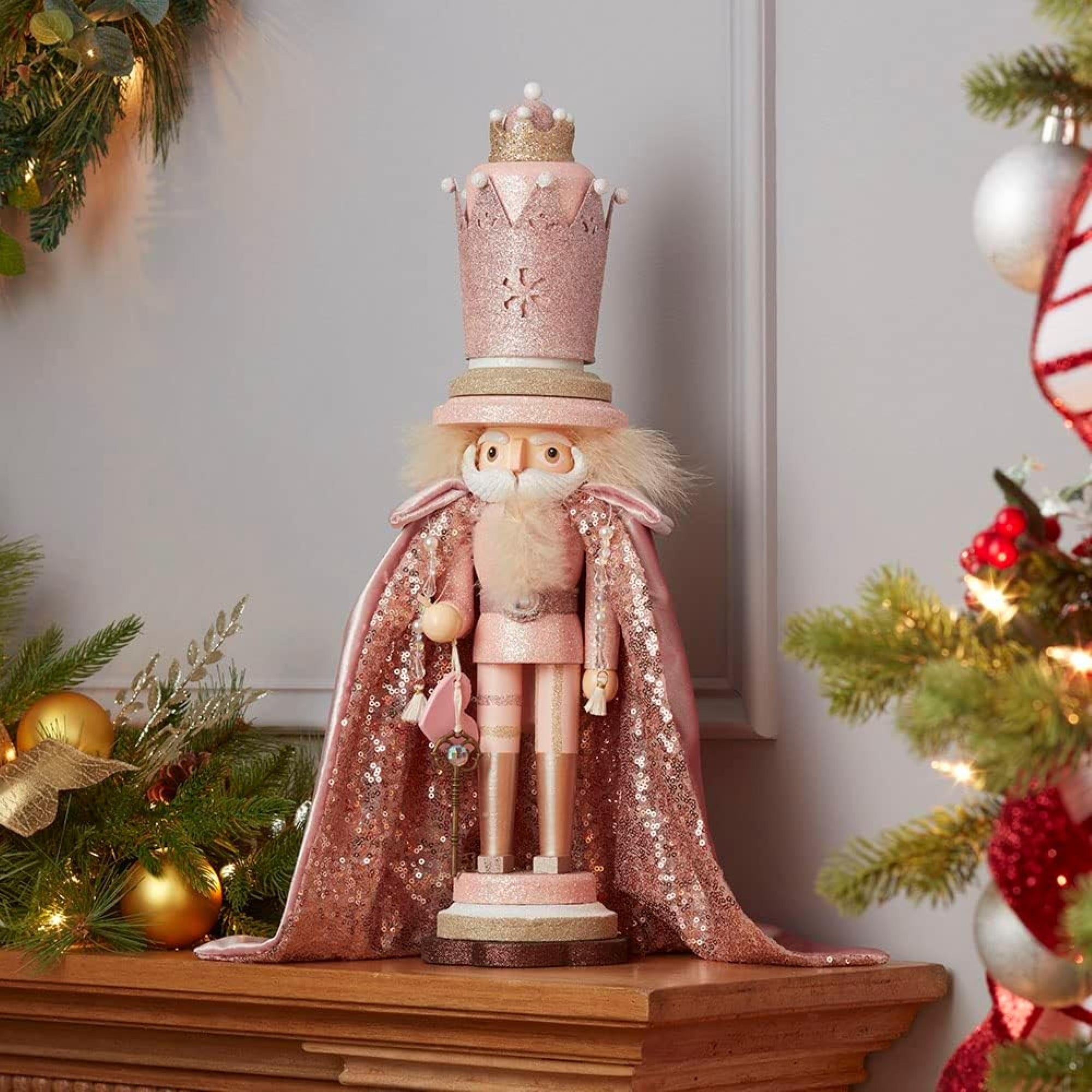 Kurt Adler Hollywood Nutcracker Collection, Pink King Nutcracker, 19"
