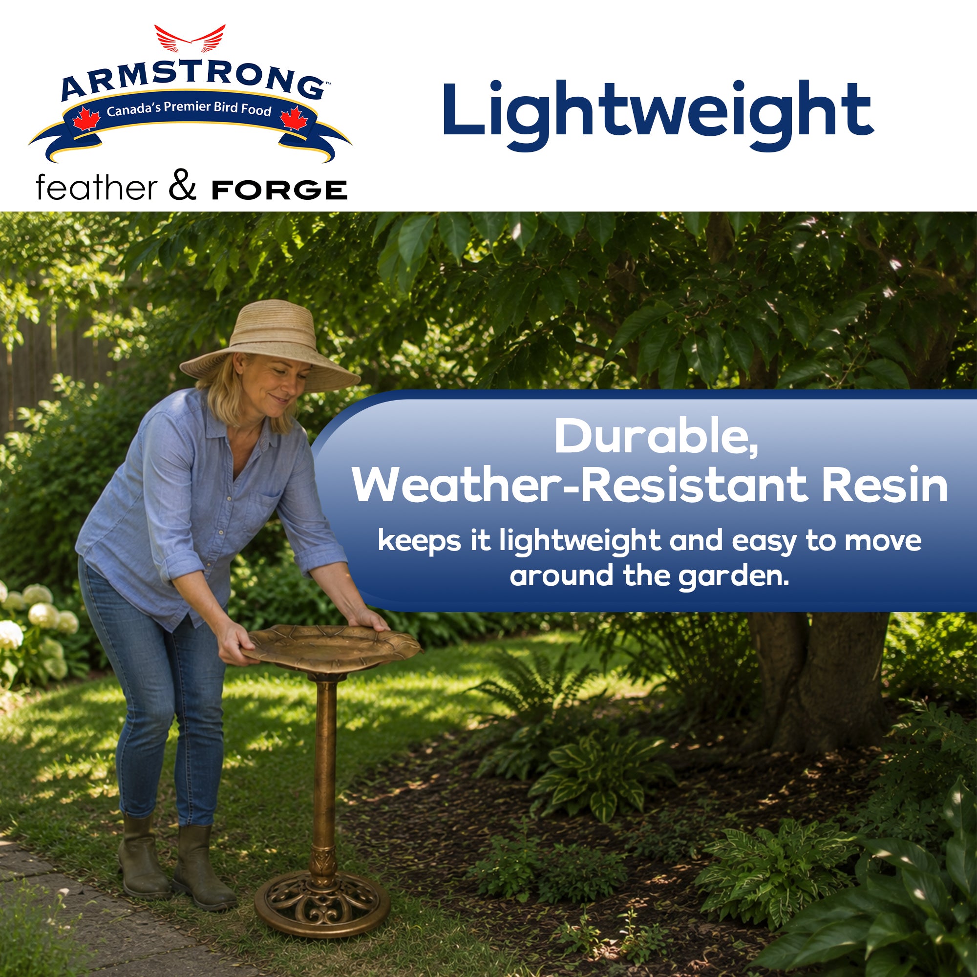 Armstrong Wild Bird Food Feather & Forge Elegant Polymer Bird Bath, Bronze, 27in