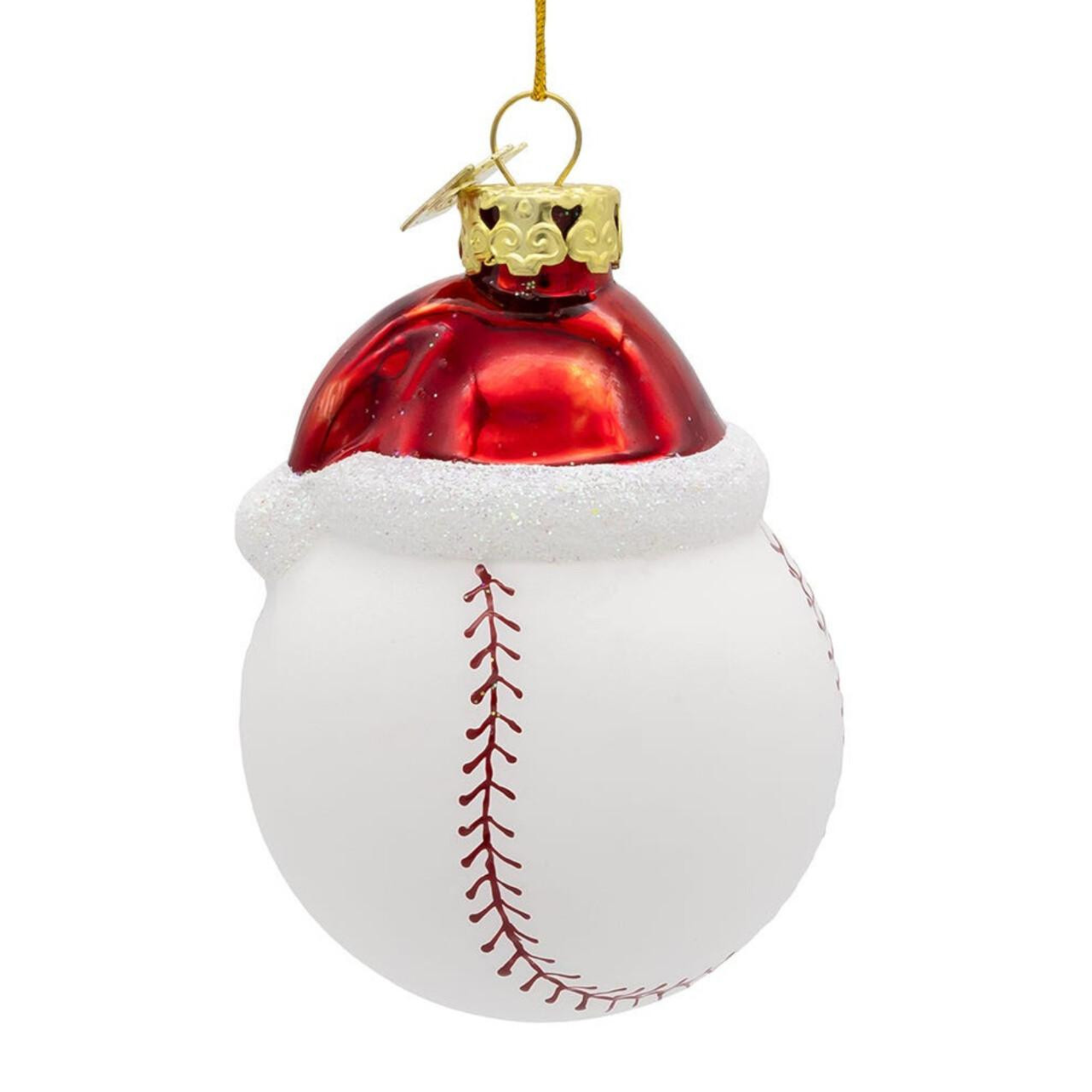 Kurt Adler Noble Gems Glass Baseball with Santa Hat Ornament, 3in
