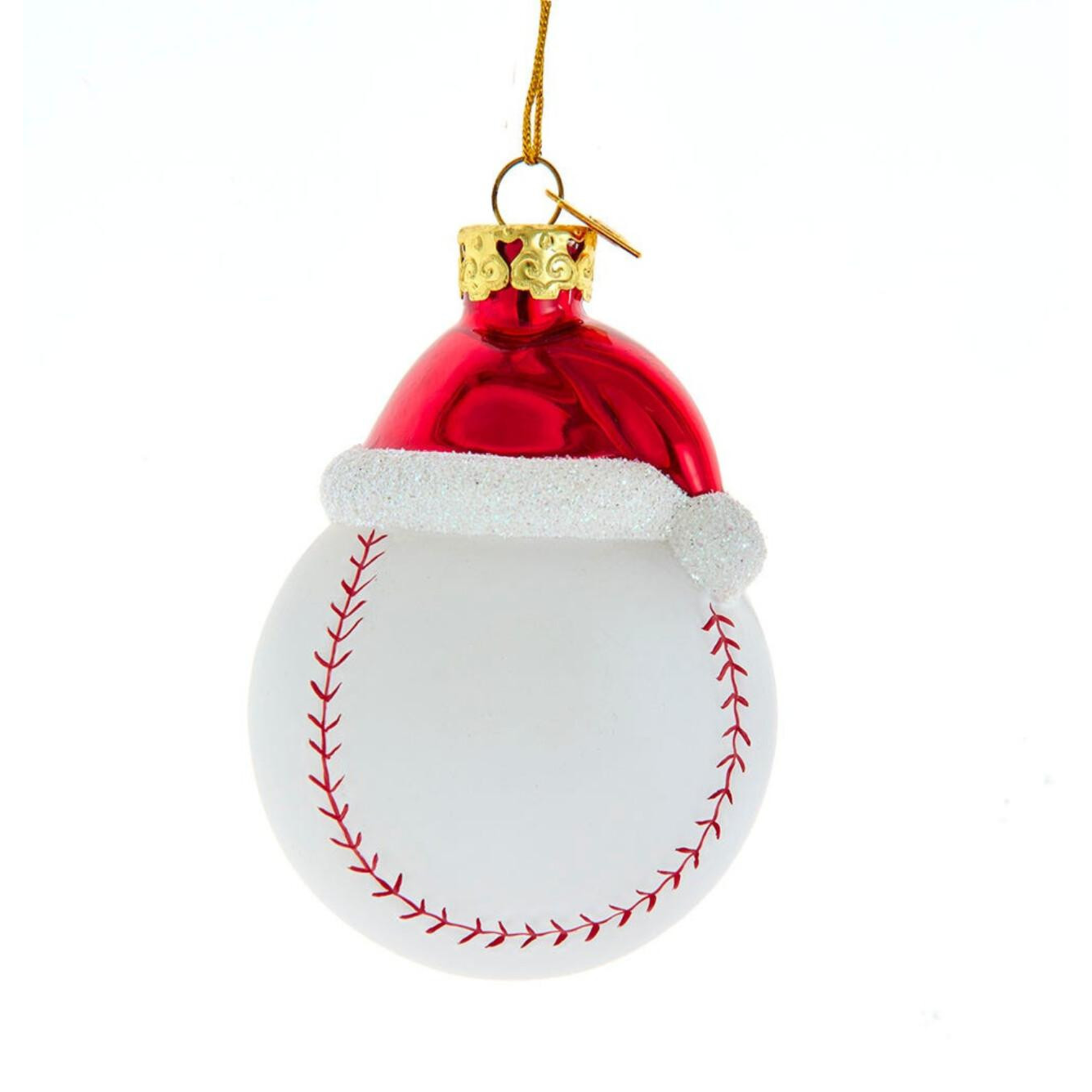 Kurt Adler Noble Gems Glass Baseball with Santa Hat Ornament, 3in