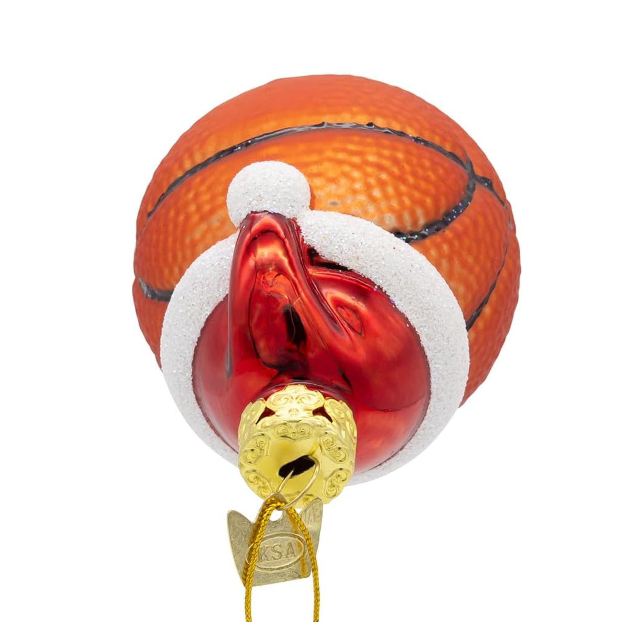 Kurt Adler Noble Gems Glass Basketball with Santa Hat Ornament, 3in