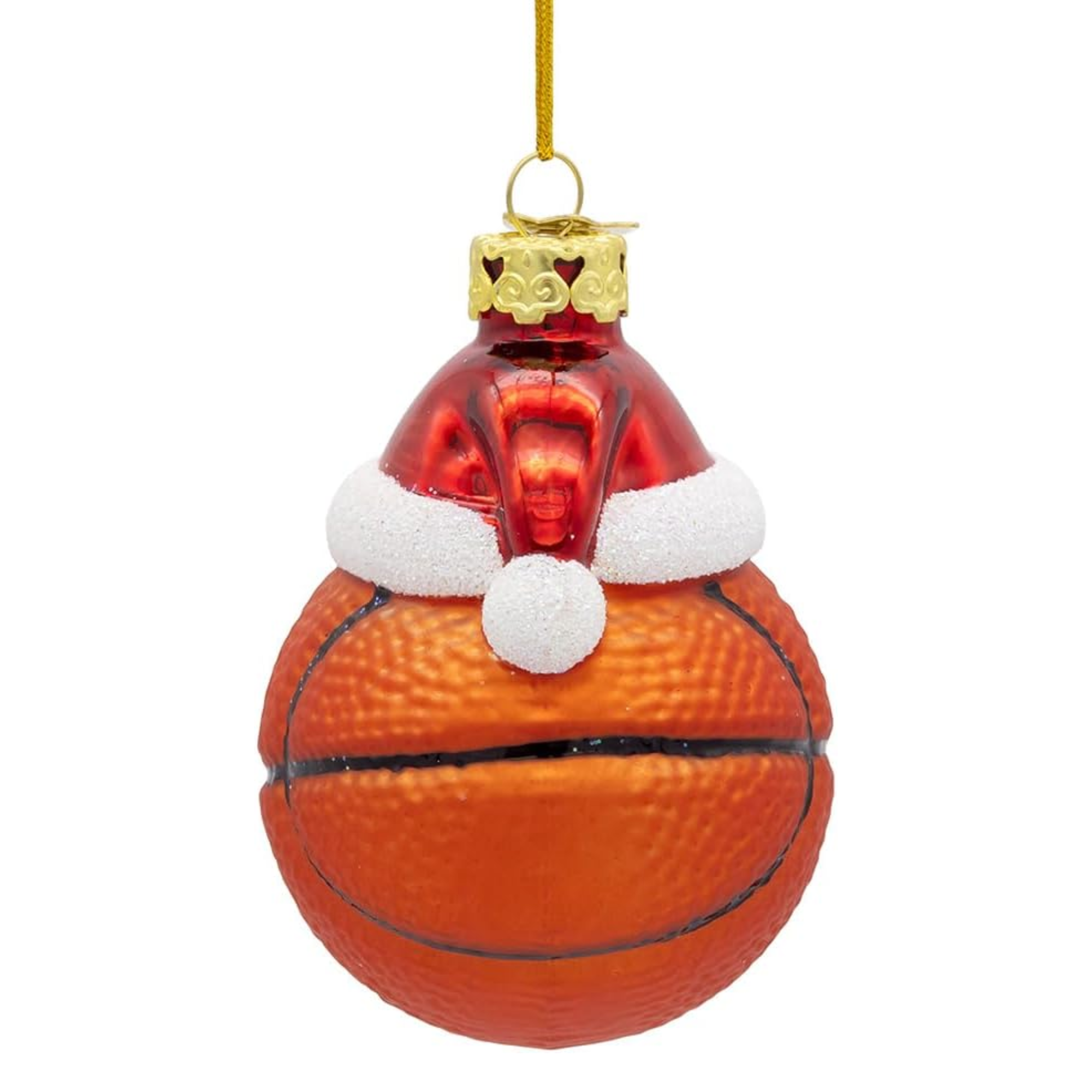 Kurt Adler Noble Gems Glass Basketball with Santa Hat Ornament, 3in