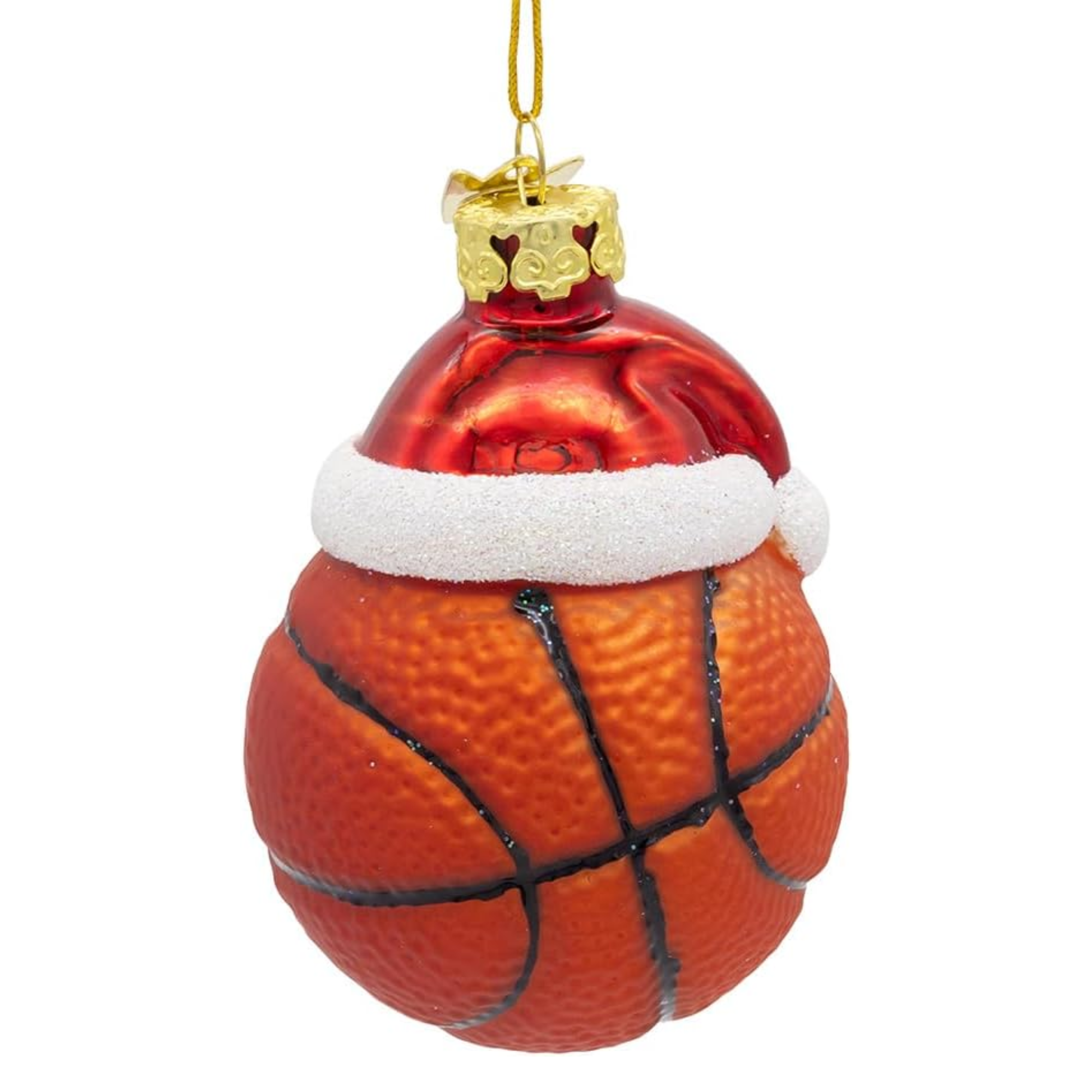 Kurt Adler Noble Gems Glass Basketball with Santa Hat Ornament, 3in