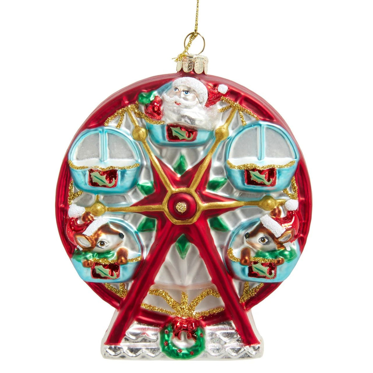Kurt Adler Glass Christmas Ornament, Red & Green Ferris Wheel, 5.5"