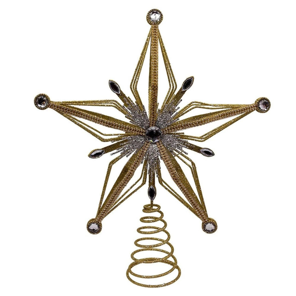 Kurt Adler Gold & Silver Metal Star Christmas Tree Topper, 12.5"