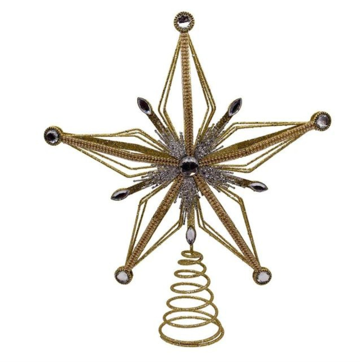Kurt Adler Gold & Silver Metal Star Christmas Tree Topper, 12.5"