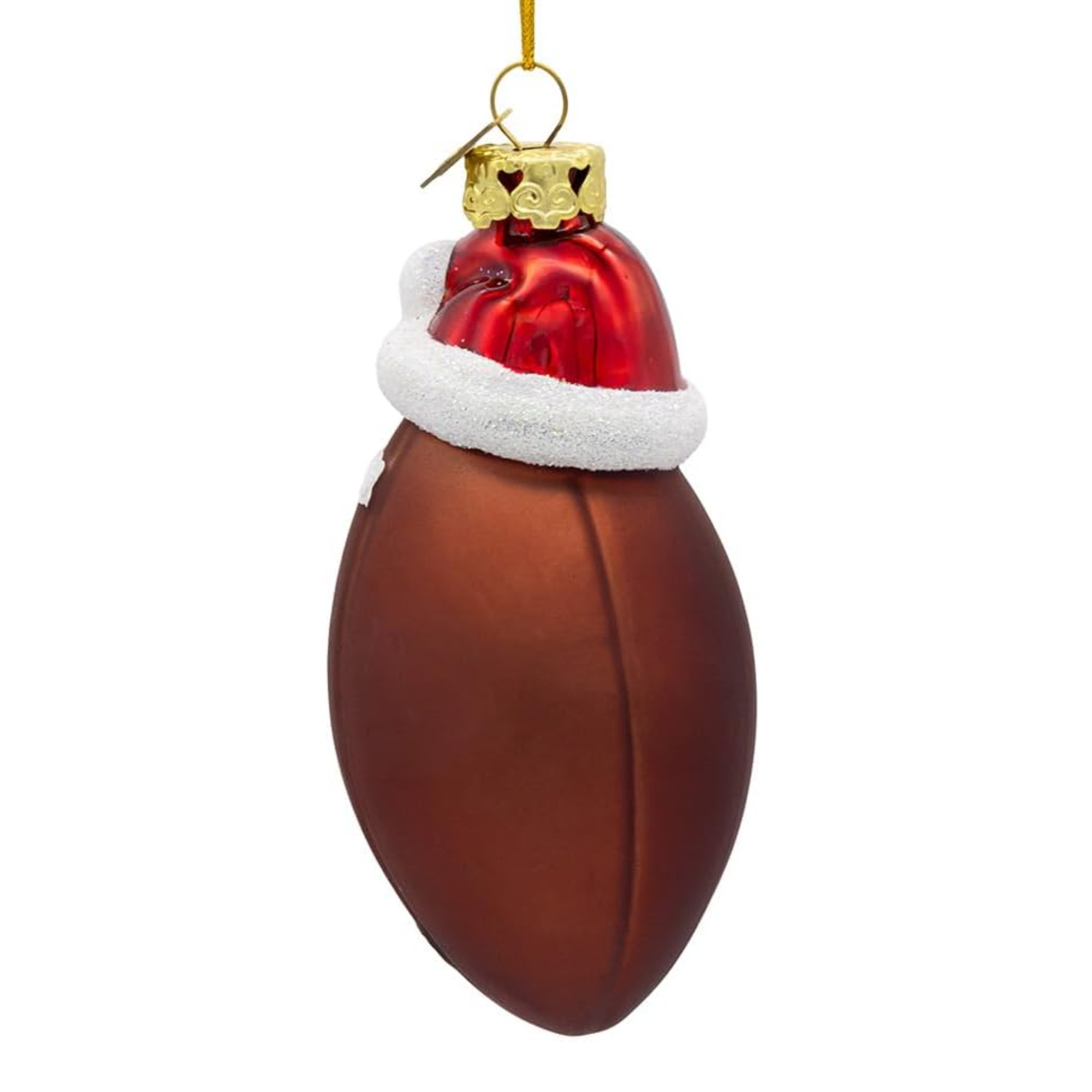 Kurt Adler Noble Gems Glass Football with Santa Hat Ornament, 3.5in