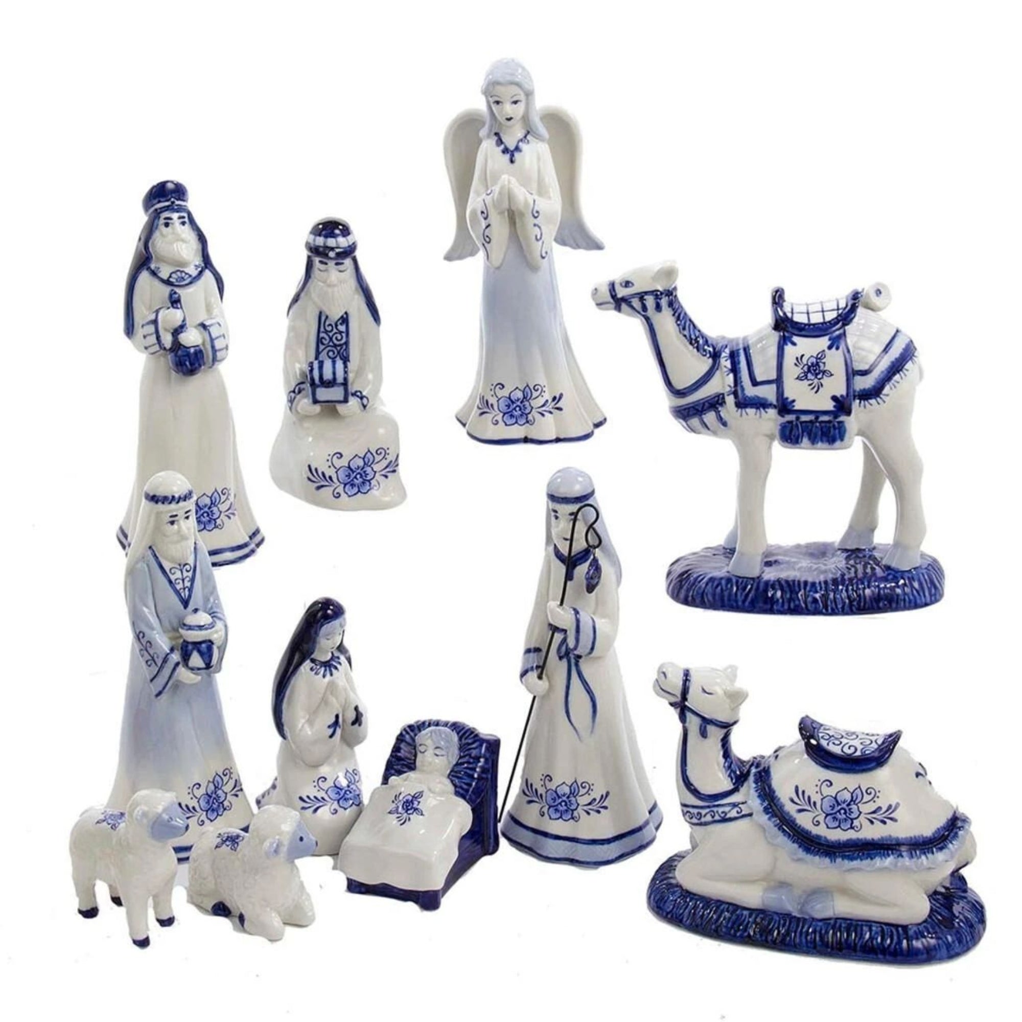 Kurt Adler Porcelain Delft Nativity Set with 11 Individual Pieces
