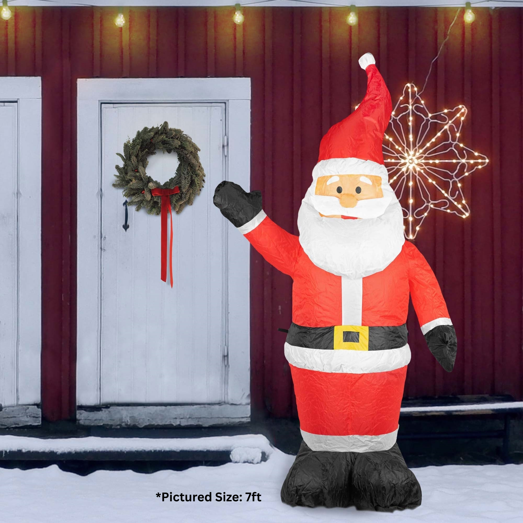 ProductWorks Candy Cane Lane Pre-Lit Nylon Inflatable Outdoor Christmas Decoration, Santa