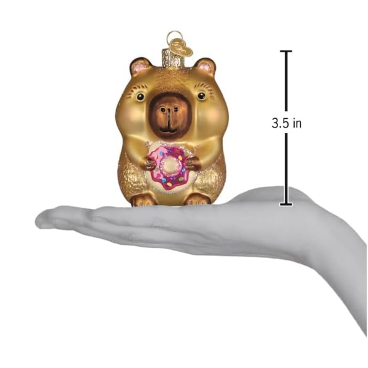 Old World Christmas Blown Glass Ornament for Tree, Capybara Eating Donut