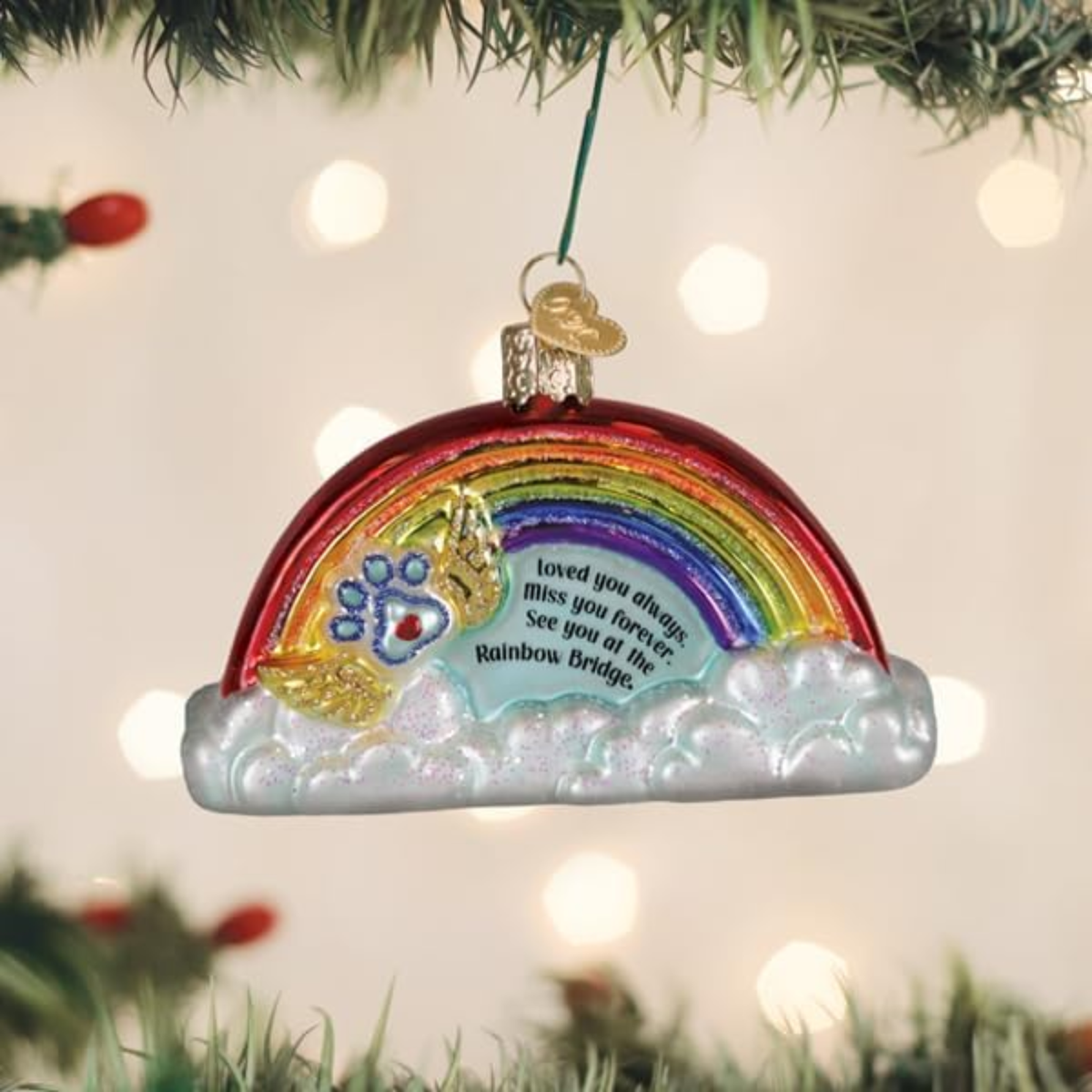 Old World Christmas Blown Glass Ornament for Tree, Pawprints on My Heart