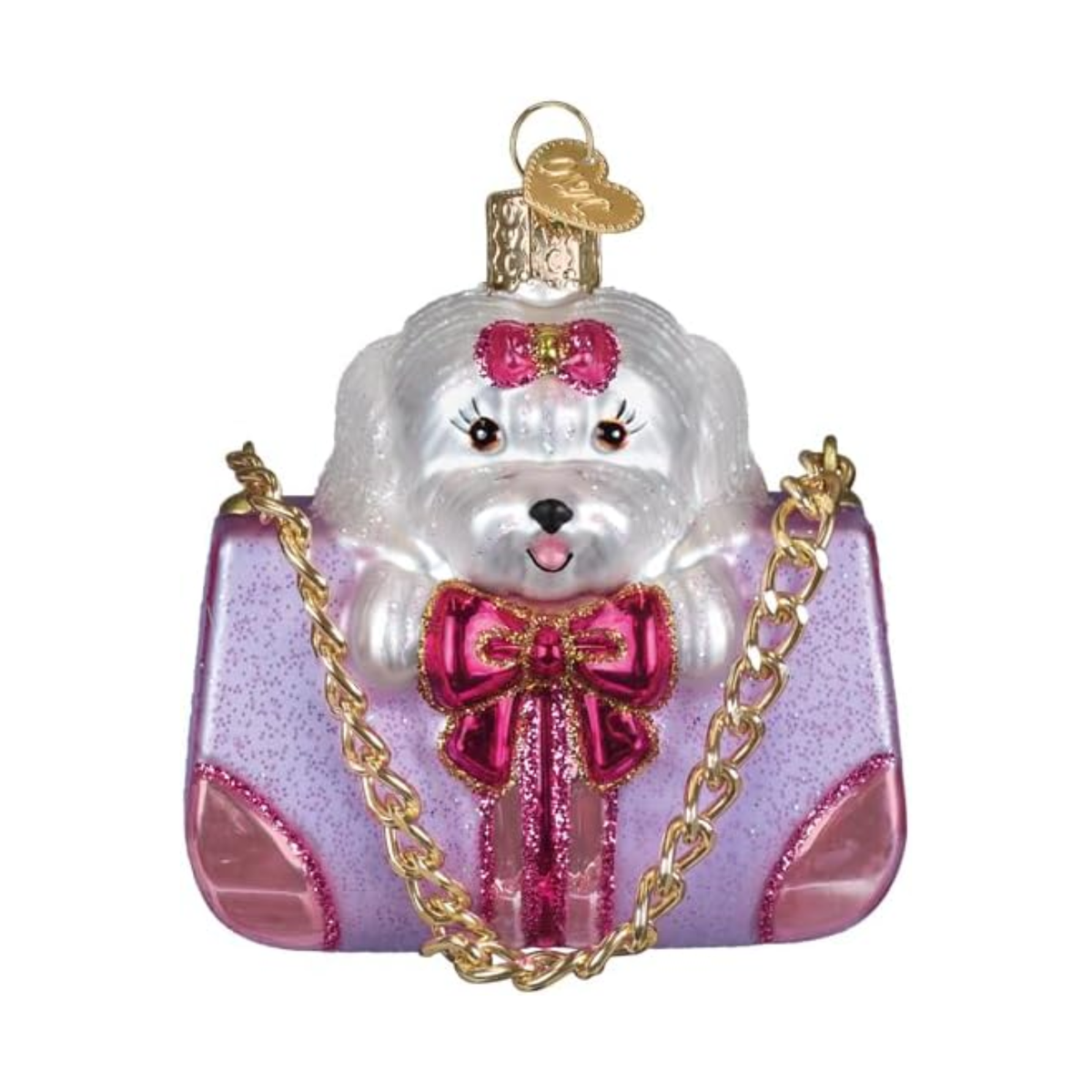 Old World Christmas Blown Glass Ornament for Tree, Posh Pup in Purse