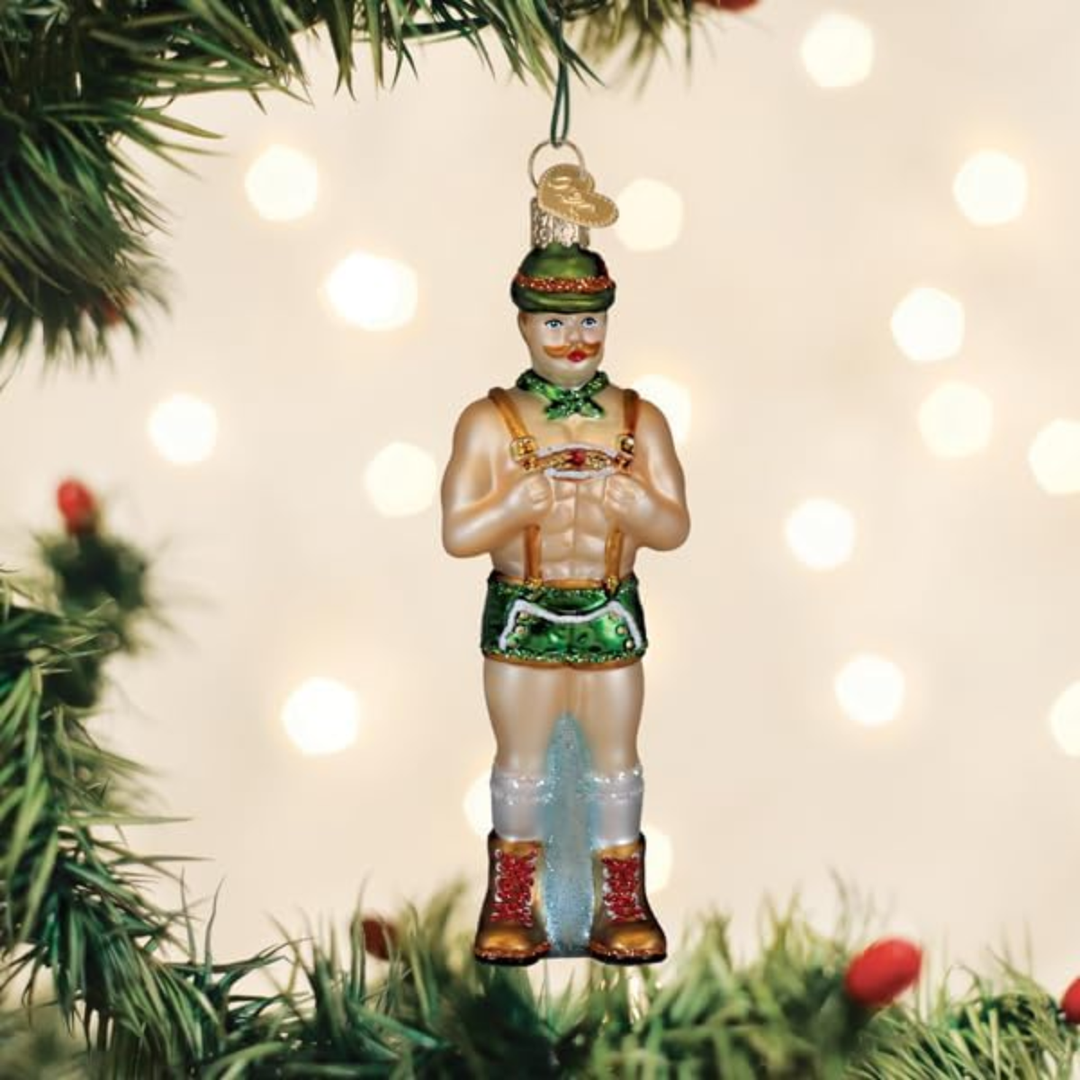 Old World Christmas Blown Glass Ornament for Tree, Dasher, Holly Jolly Hunk
