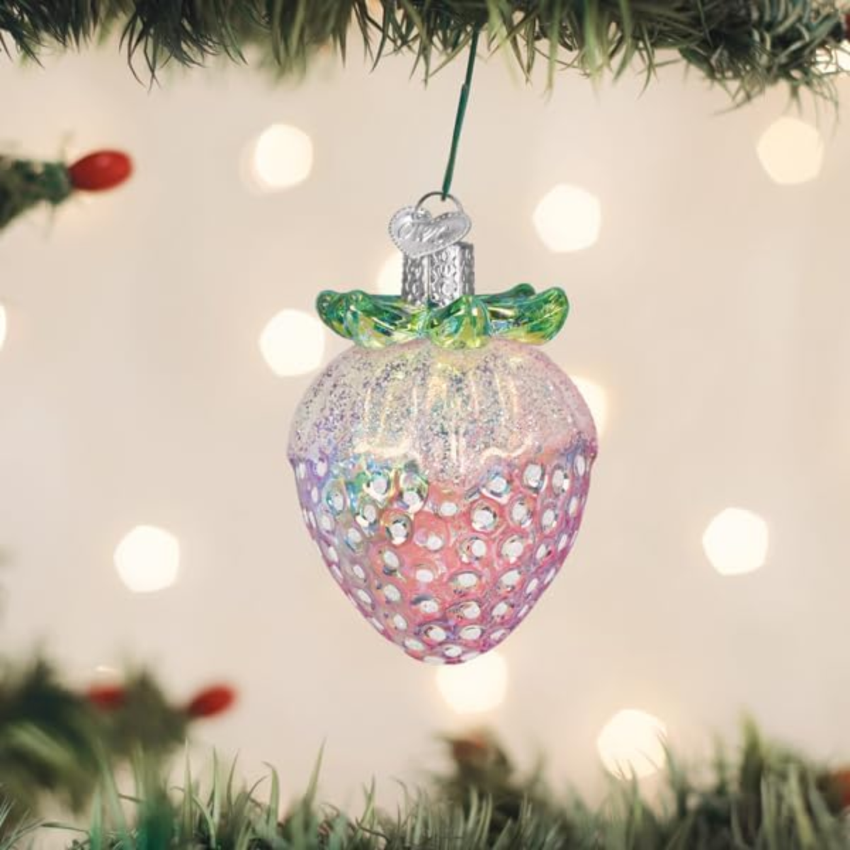 Old World Christmas Blown Glass Ornament for Tree, Shimmering Strawberry