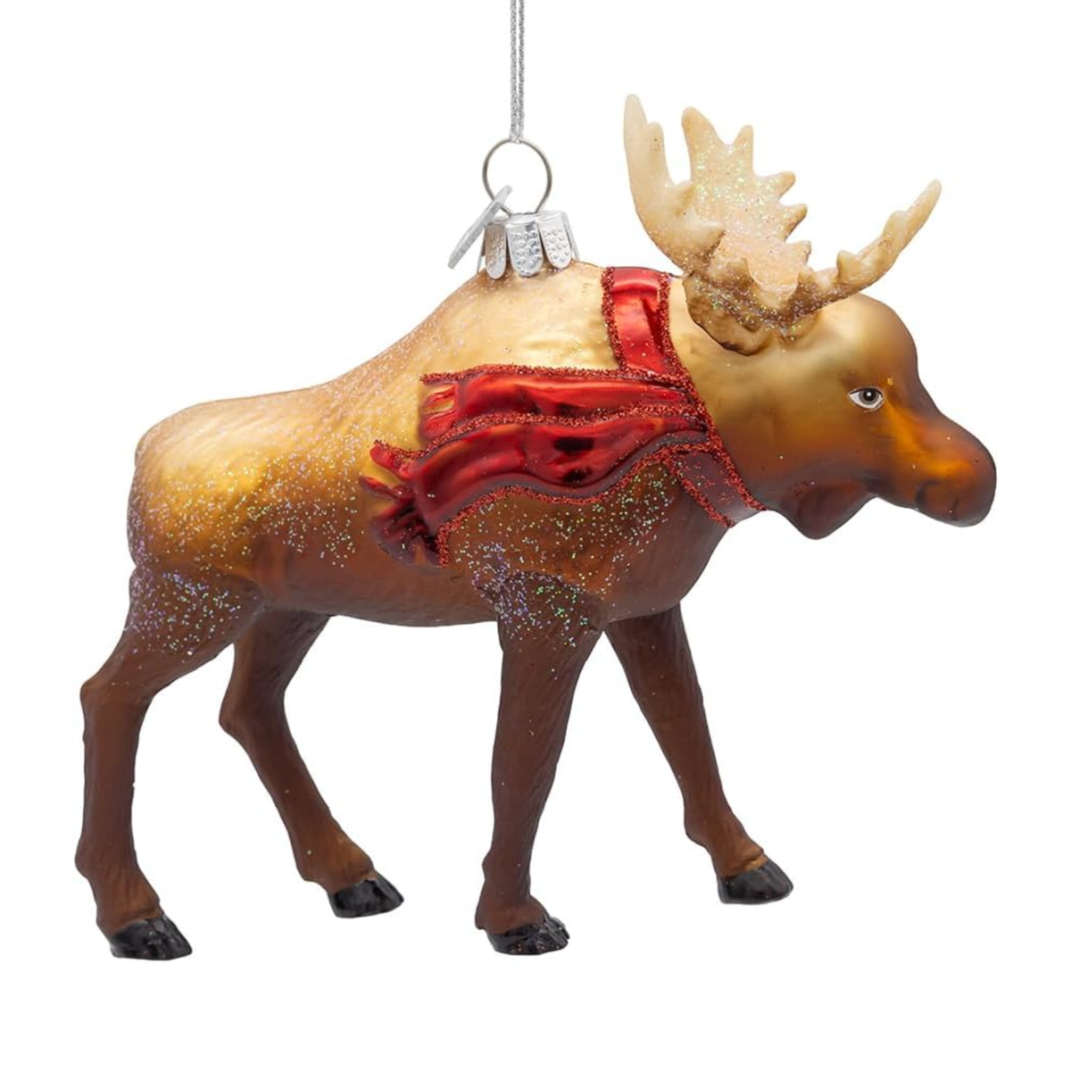 Kurt Adler Noble Gems Glass Ornament Collection, Moose with Scarf, 4in