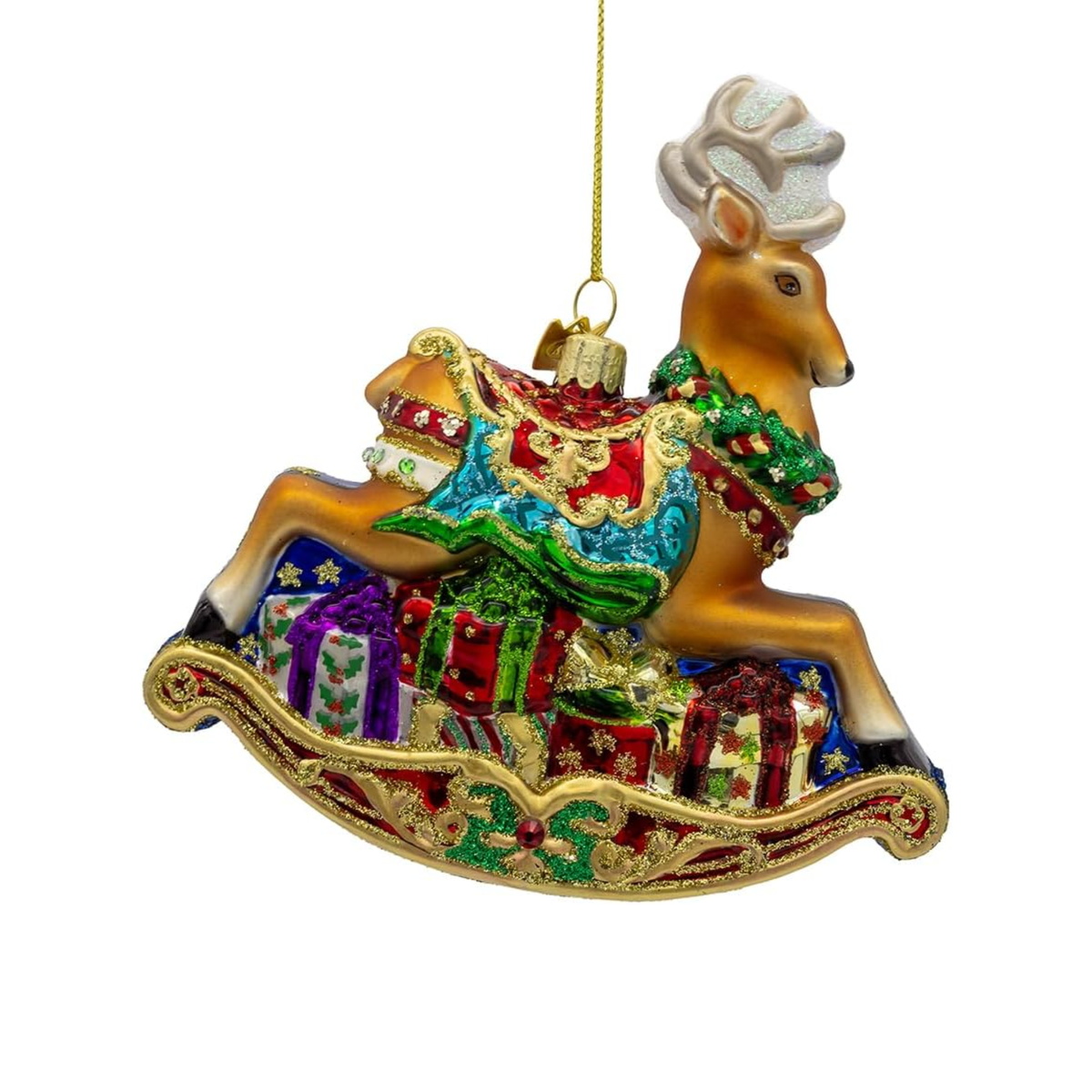Kurt Adler Bellissimo Glass Rocking Deer Ornament, 5.5in