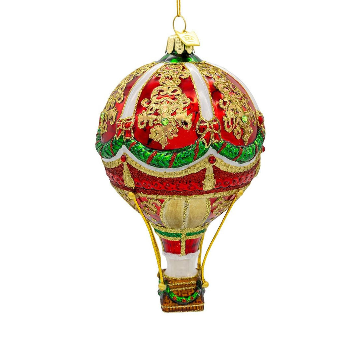 Kurt Adler Bellissimo Glass Hot Air Balloon Ornament, 7.5in