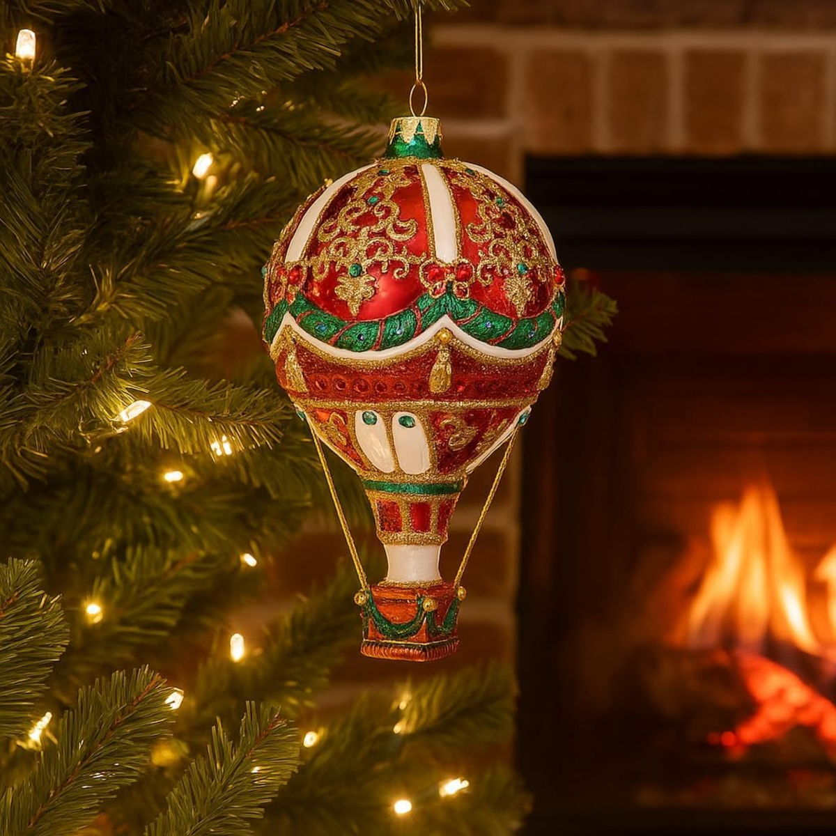 Kurt Adler Bellissimo Glass Hot Air Balloon Ornament, 7.5in