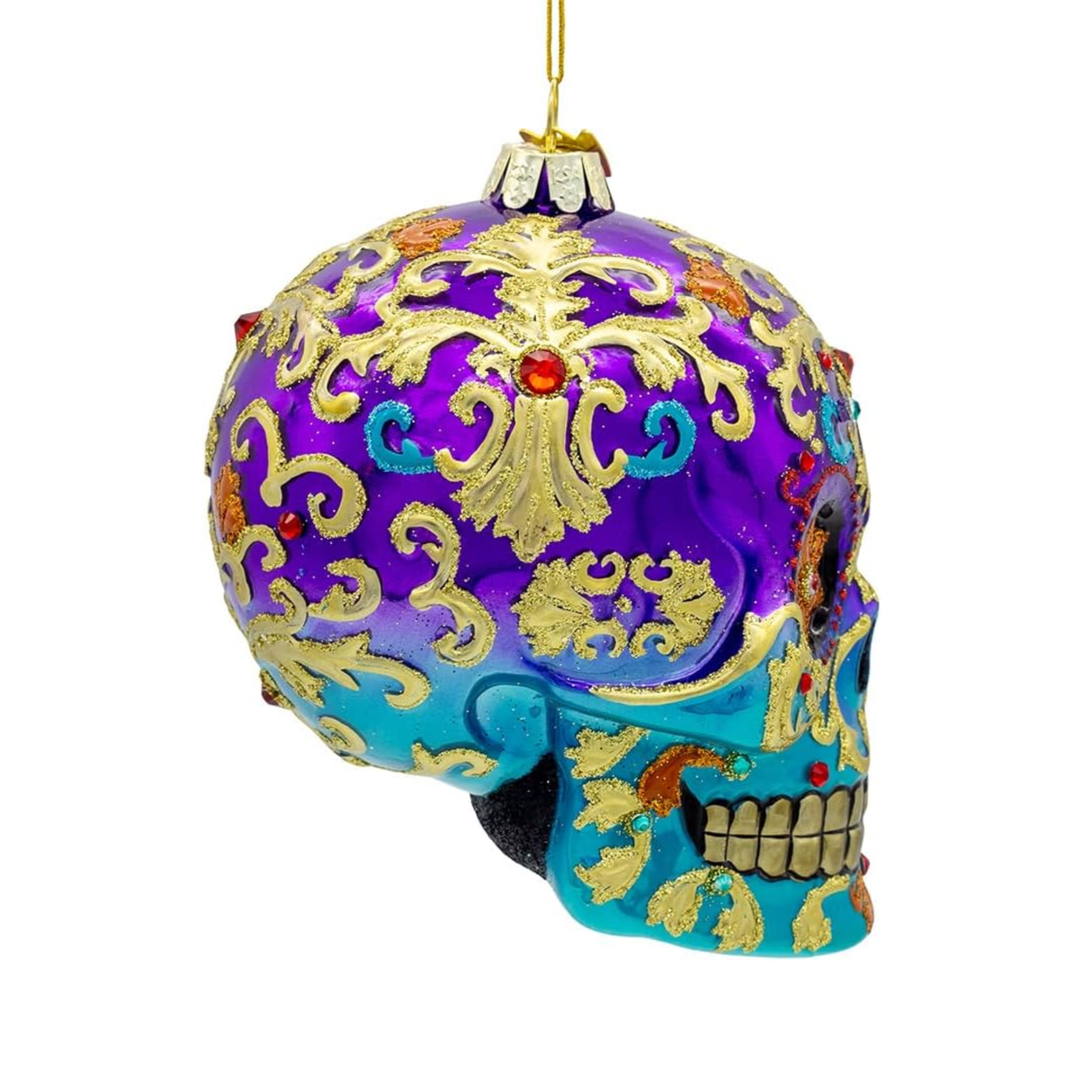 Kurt Adler Bellissimo Glass Sugar Skull Ornament for Christmas Tree, 6in