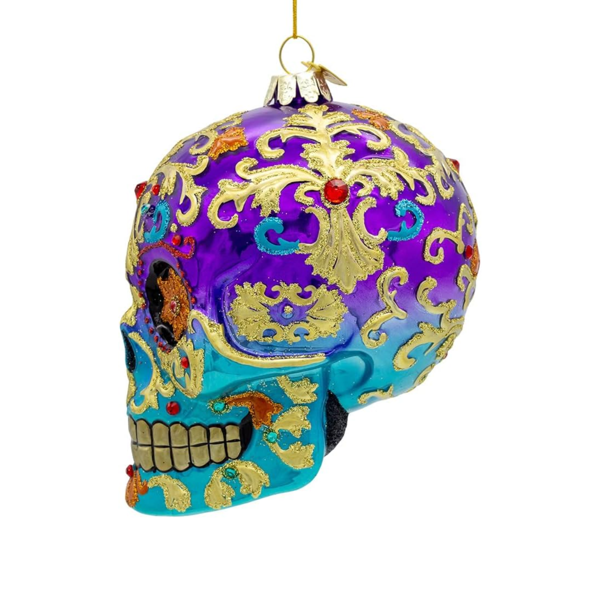 Kurt Adler Bellissimo Glass Sugar Skull Ornament for Christmas Tree, 6in
