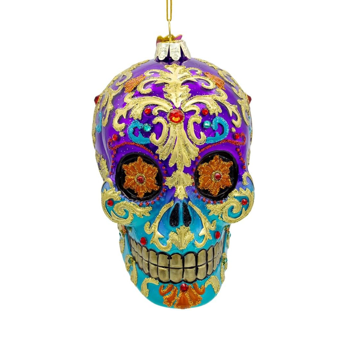 Kurt Adler Bellissimo Glass Sugar Skull Ornament for Christmas Tree, 6in