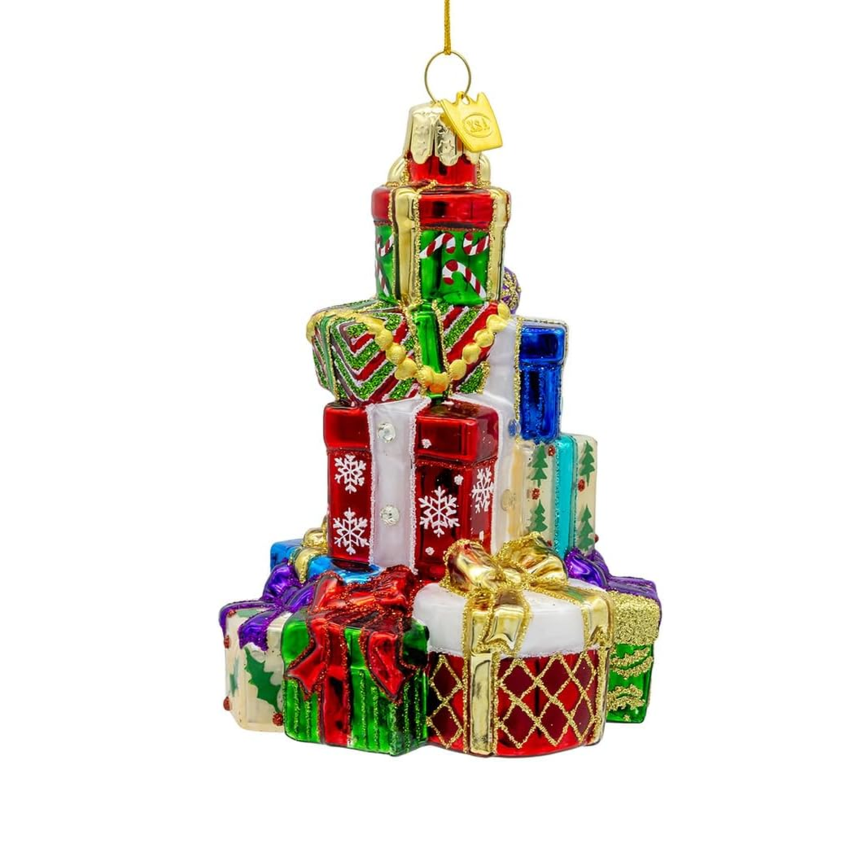 Kurt Adler Bellissimo Glass Ornament Collection, Stacked Presents, 5in