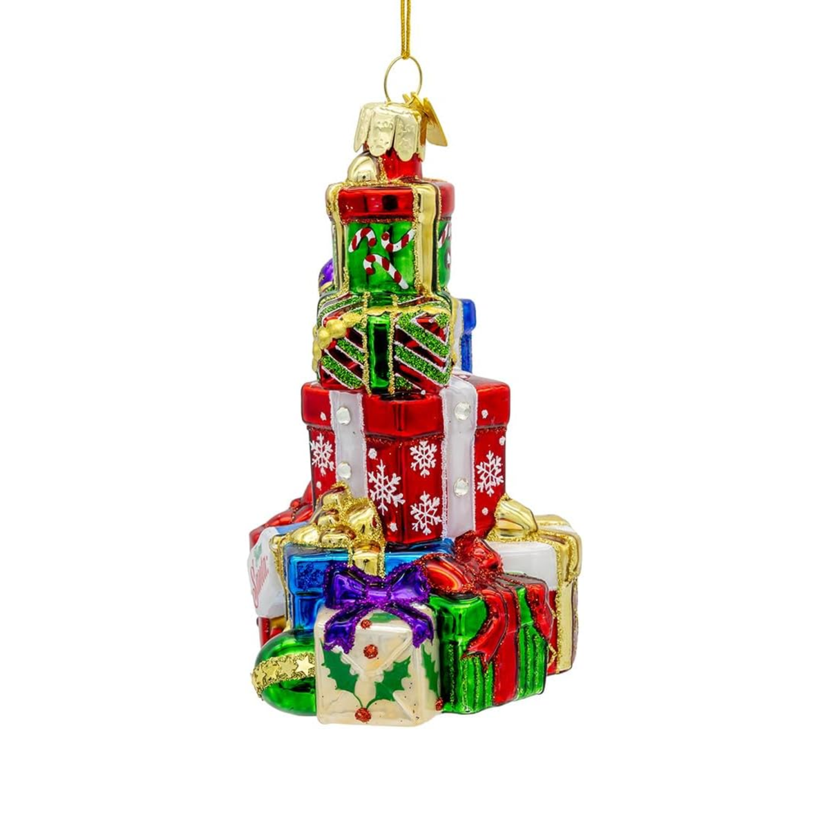 Kurt Adler Bellissimo Glass Ornament Collection, Stacked Presents, 5in