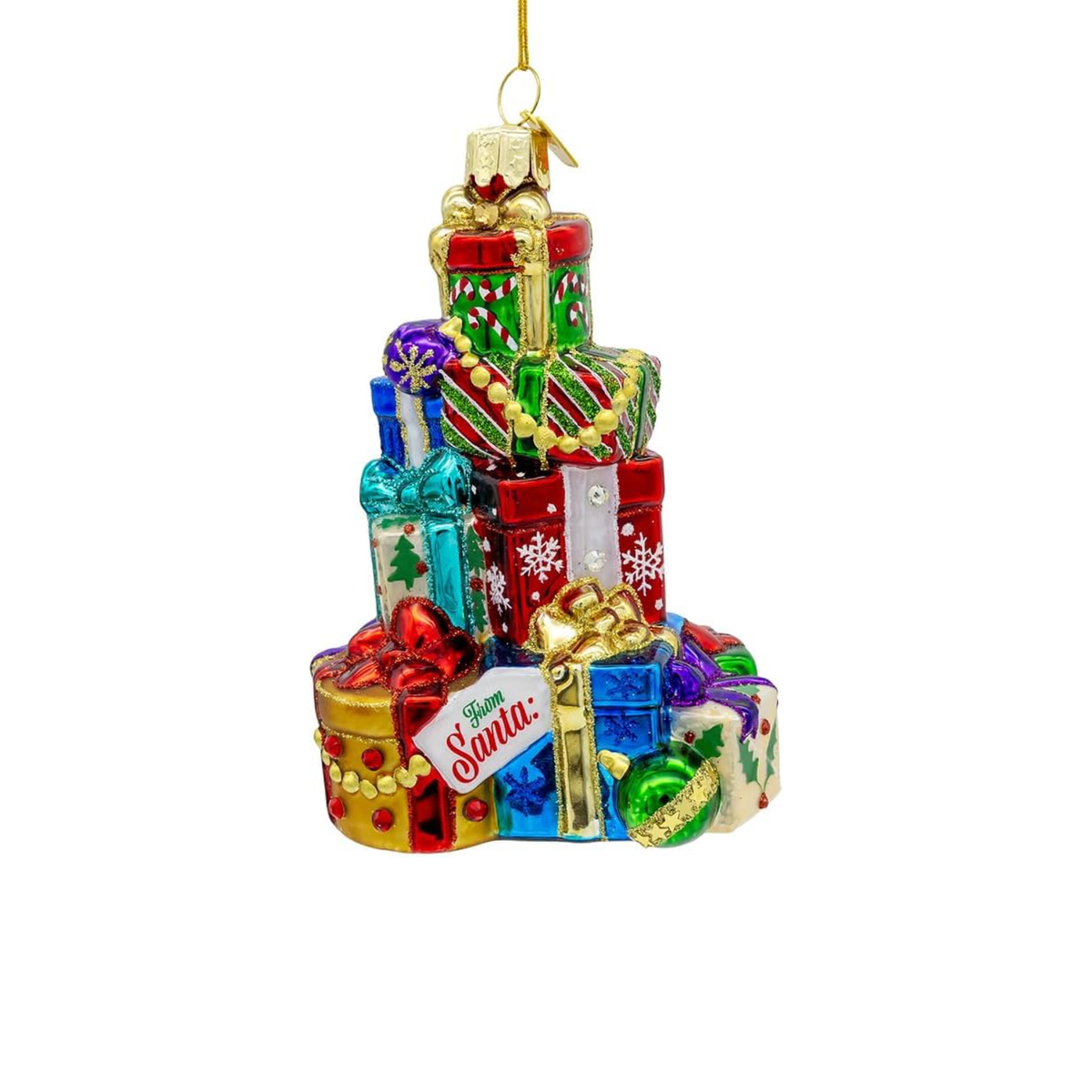 Kurt Adler Bellissimo Glass Ornament Collection, Stacked Presents, 5in
