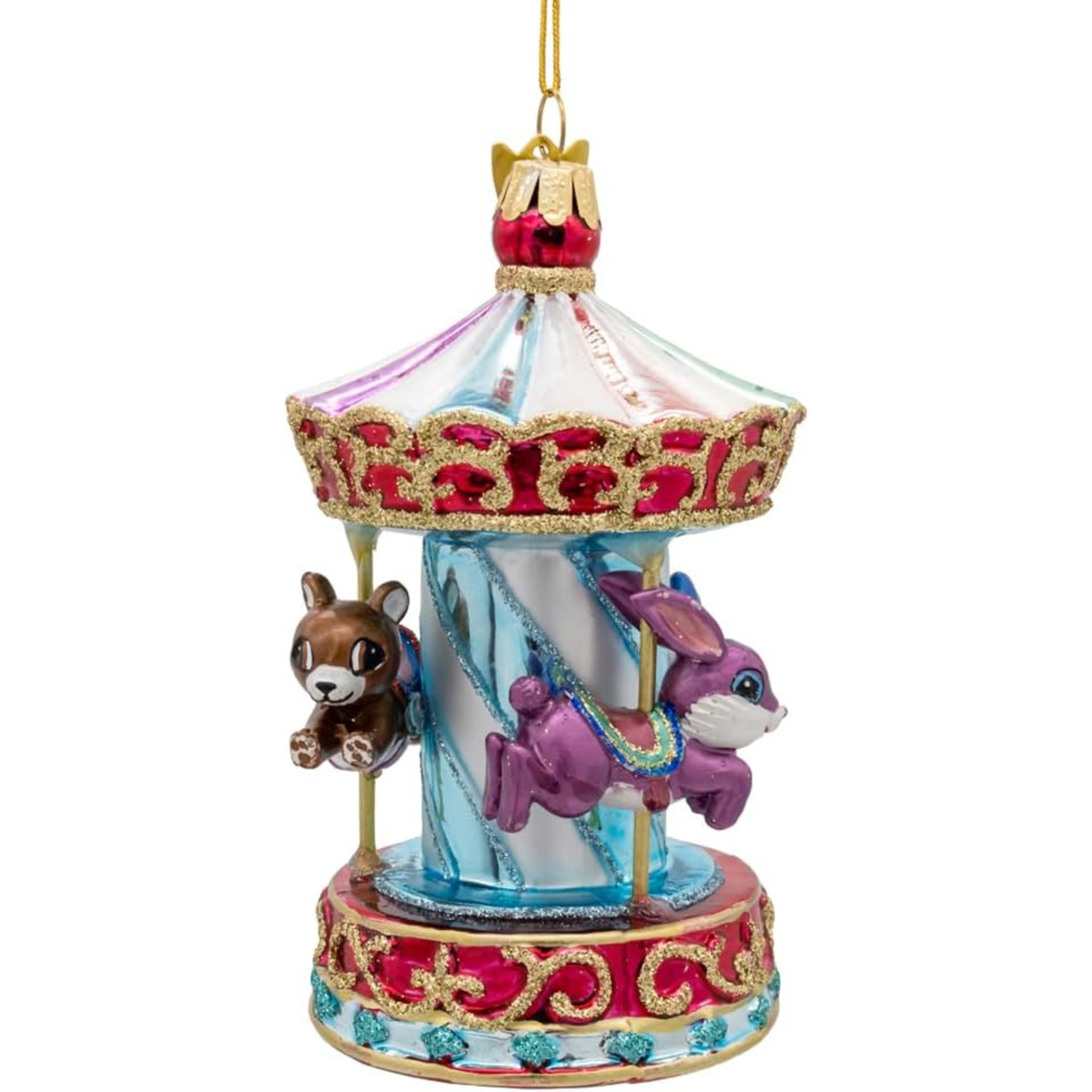 Kurt Adler Noble Gems Glass Kids Carousel Ornament, 5in