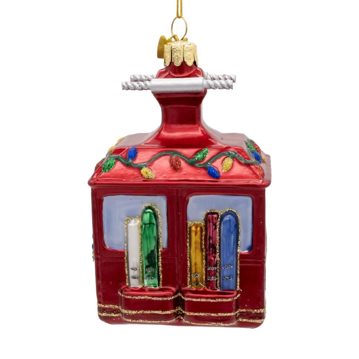 Kurt Adler Noble Gems Glass Santa Ski Gondola Ornament, 5in