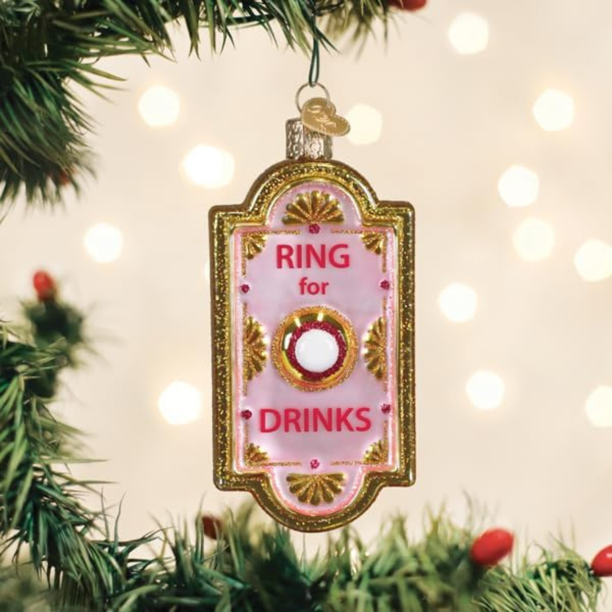 Old World Christmas Blown Glass Tree Ornament, Ring For Drinks Doorbell